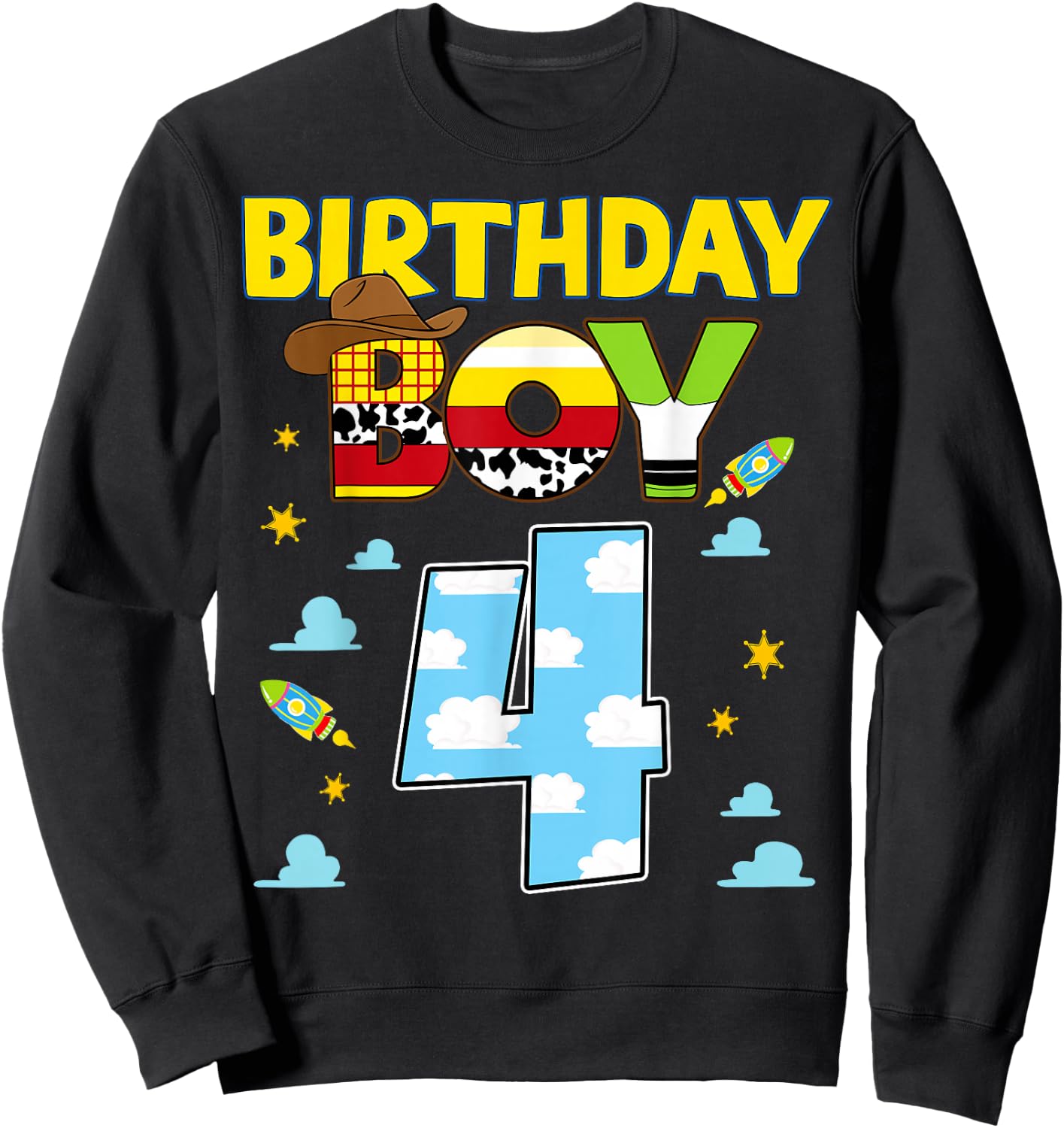 Western Family Birthday Boy Shirt 4 Cowboy 4th Birthday Sweatshirt - Sweatshirt | Black