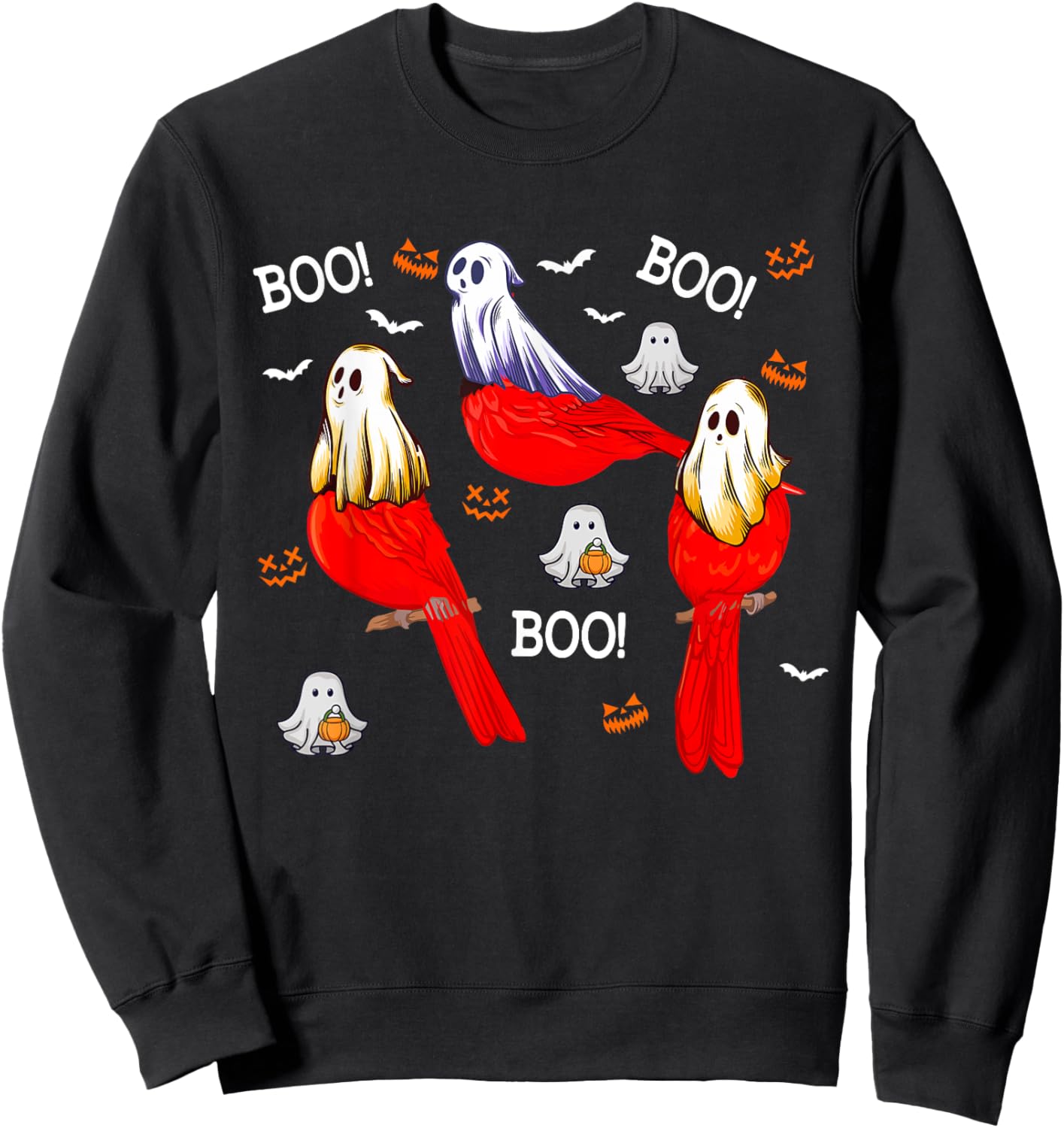 Three Halloween Cardinal Birds As Boo Ghost Costume Kids Sweatshirt - Sweatshirt | Black