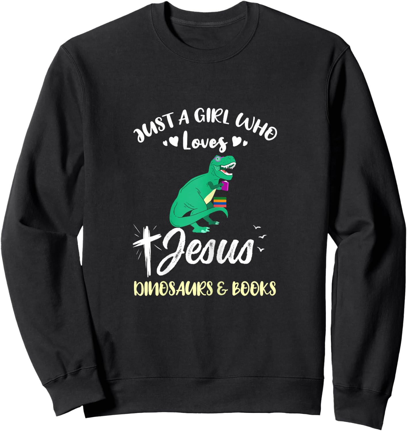 Just A Girl Who Loves Jesus Dinosaurs And Books Sweatshirt - Sweatshirt | Black