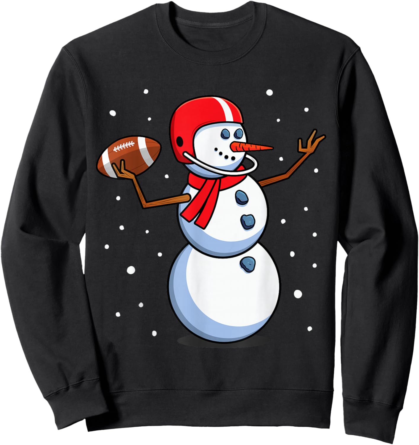 Snowman Football Player Santa Hat Men Boys Christmas Sports Sweatshirt - Sweatshirt | Black