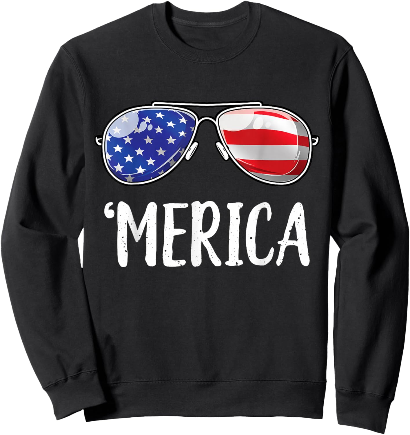 Merica Sunglasses 4th of July Men Women USA American Flag Sweatshirt - Sweatshirt | Black