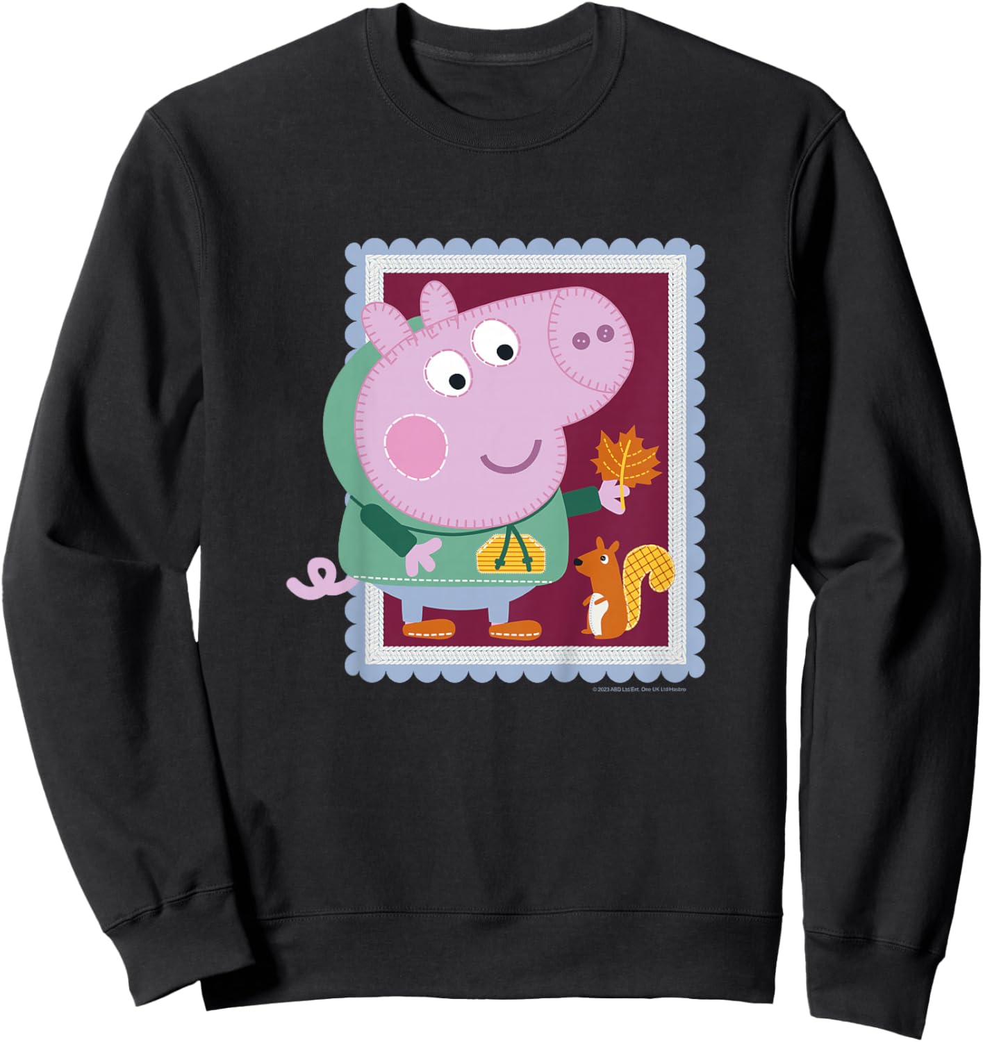 Kids Peppa Pig George & Squirrel Autumn Season Embroidered Stamp Sweatshirt - Sweatshirt | Black