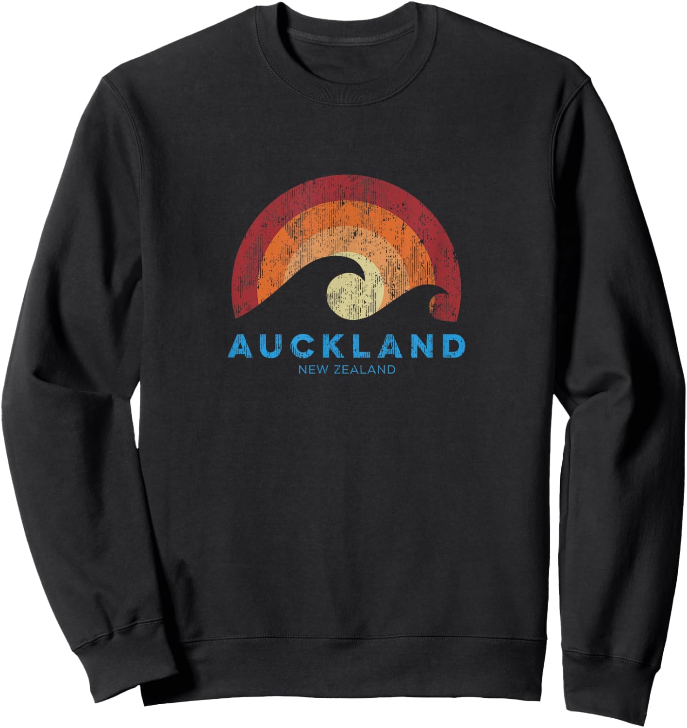 Auckland New Zealand Retro Surf Beach Vibe Sweatshirt - Sweatshirt | Black