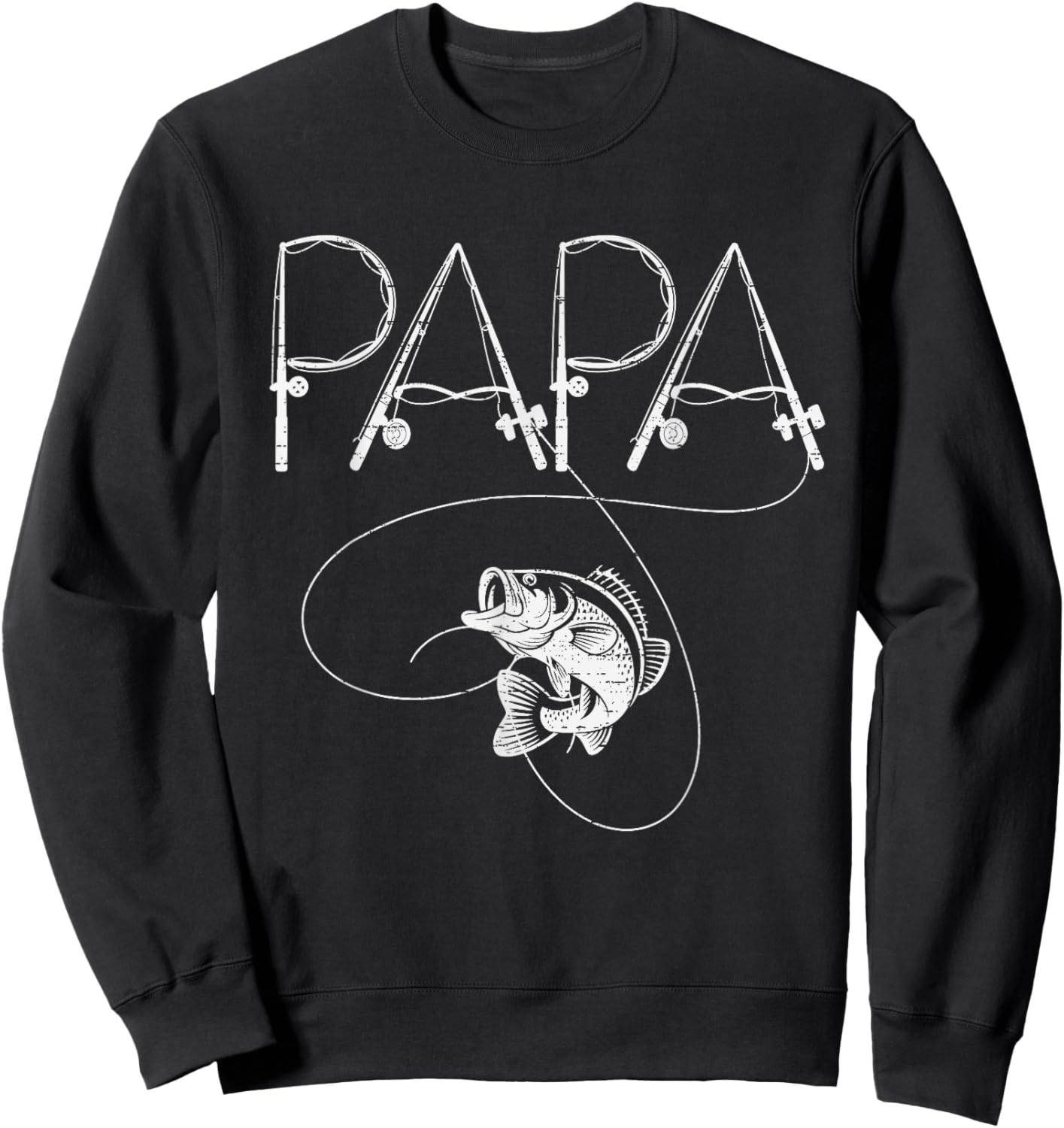 Fishing Papa Rod Fisherman Fish Lover Dad Father's Day Sweatshirt - Sweatshirt | Black