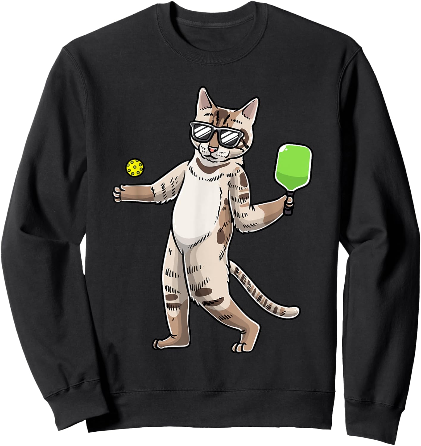 Cat Playing Pickleball Player Racket Sports Men Women Sweatshirt - Sweatshirt | Black