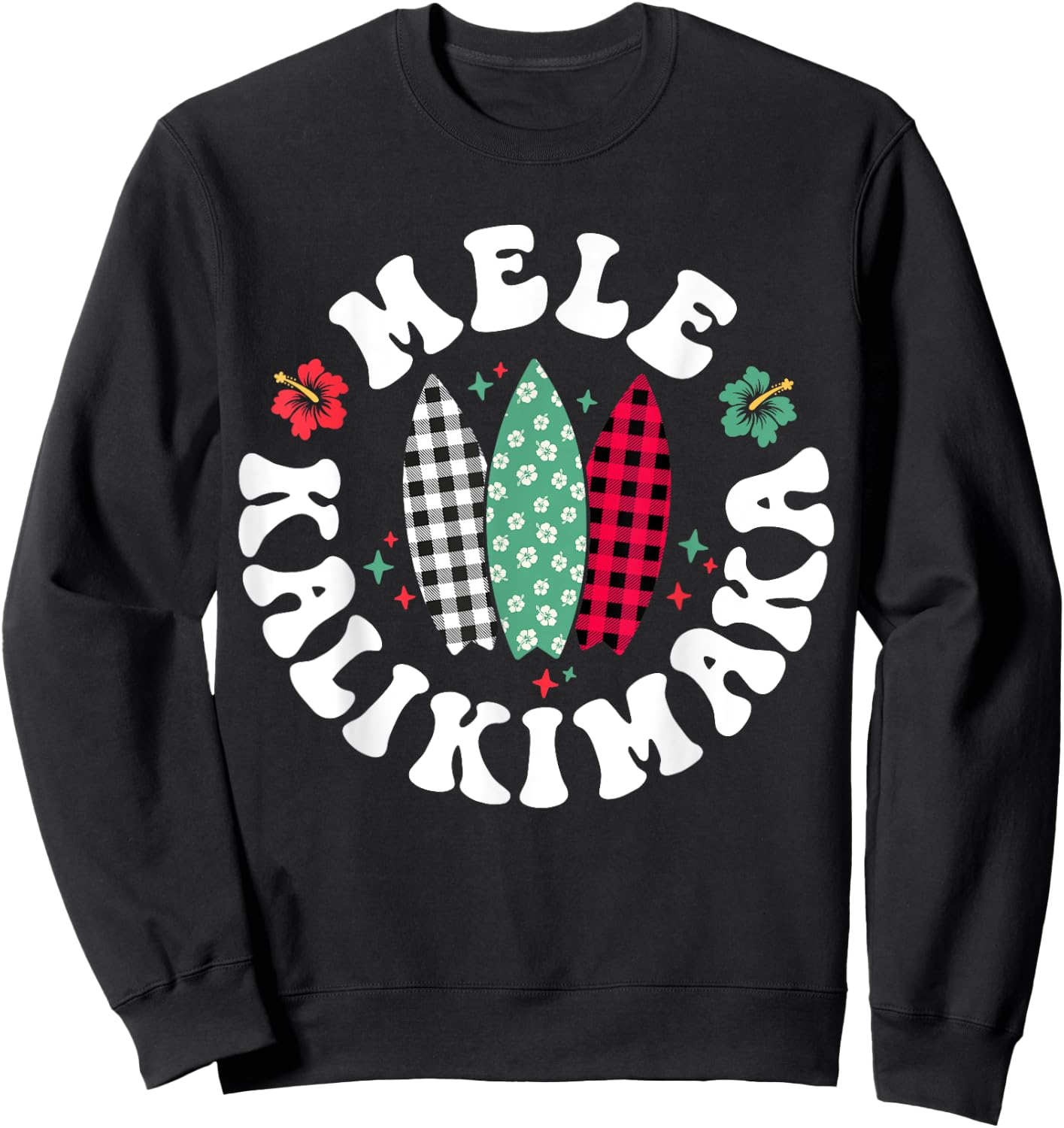 Mele Kalikimaka Christmas In Hawaii Hawaiian Surfing Beach Women Kids Sweatshirt - Sweatshirt | Black
