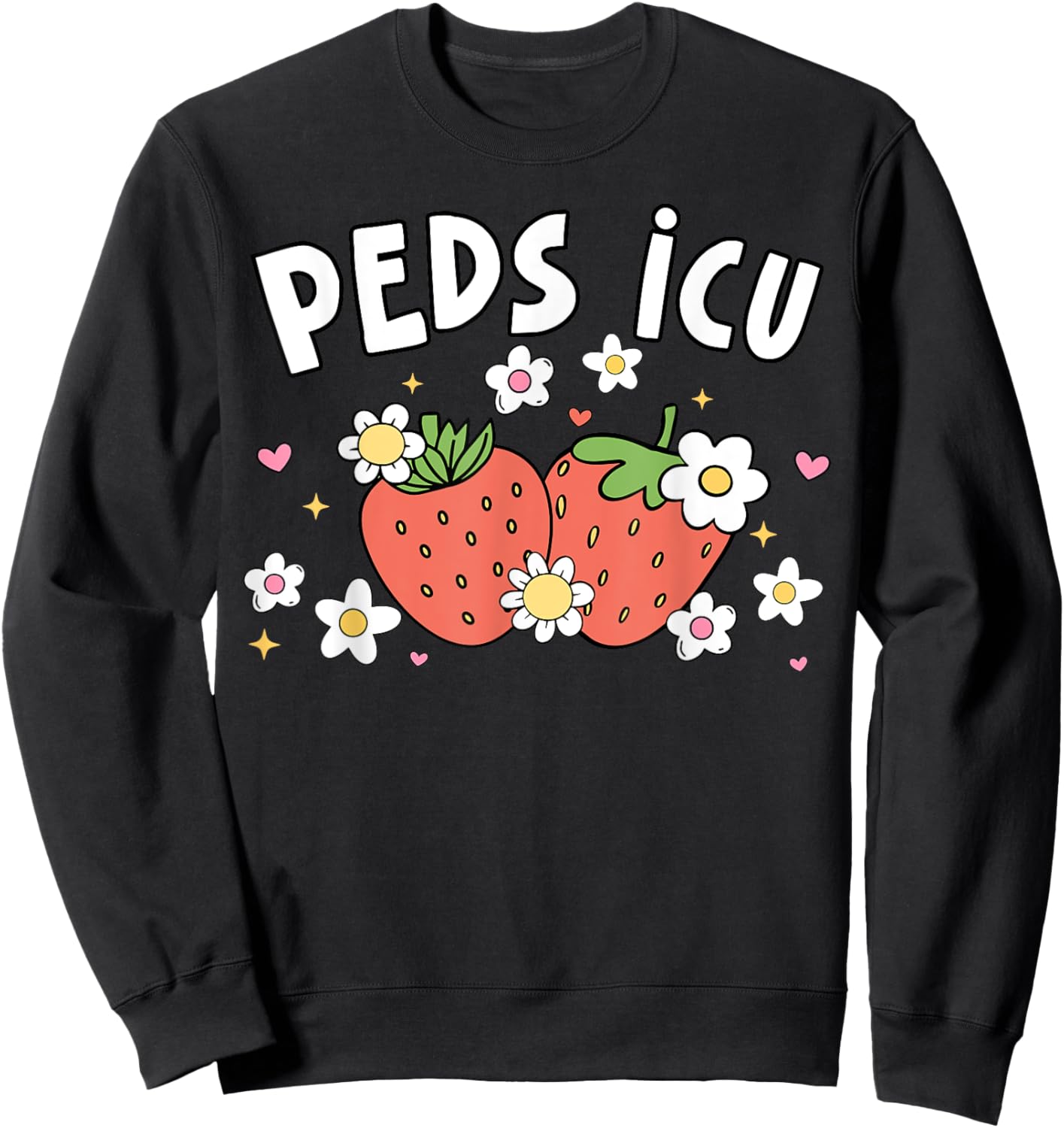 Retro PEDS ICU Strawberry Floral Pediatric Cardiac ICU Nurse Sweatshirt - Sweatshirt | Black