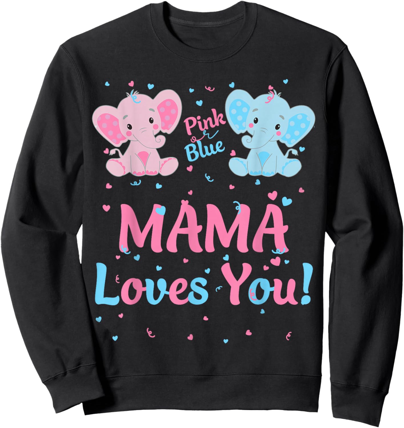 Mama Gender Reveal Elephant Pink or Blue Matching Family Mom Sweatshirt - Sweatshirt | Black