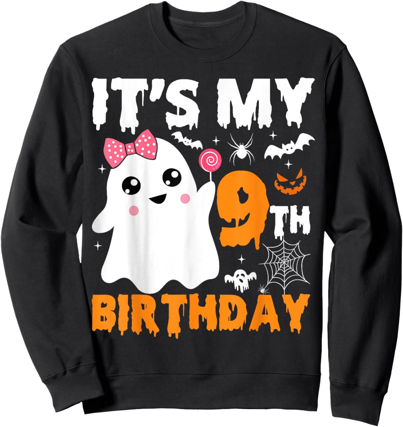 It's My 9th Birthday 9 Years Old Ghost Pumpkin Halloween Sweatshirt - Sweatshirt | Black