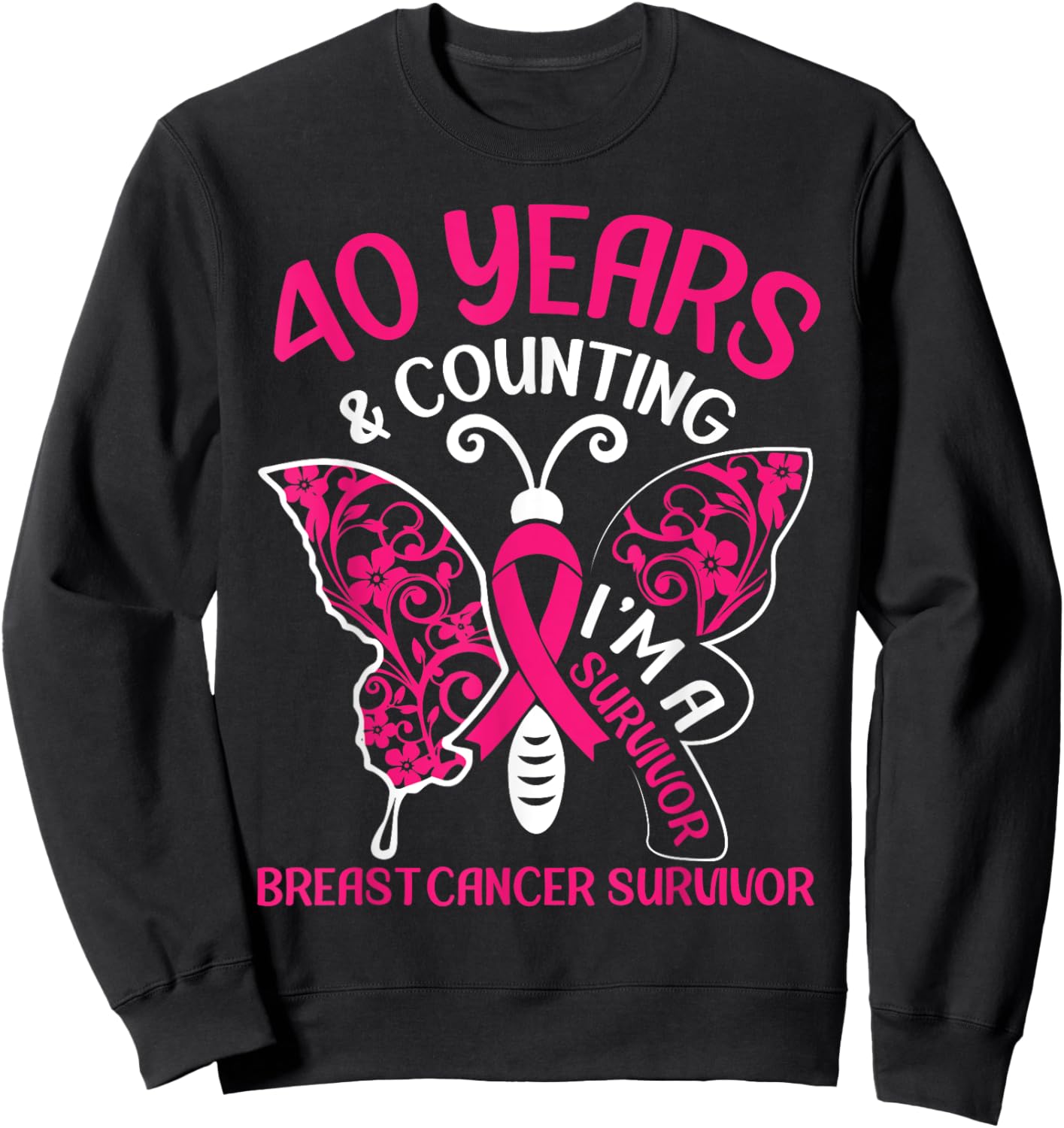 Butterfly 40 Years & Counting I'm A Breast Cancer Survivor Sweatshirt - Sweatshirt | Black