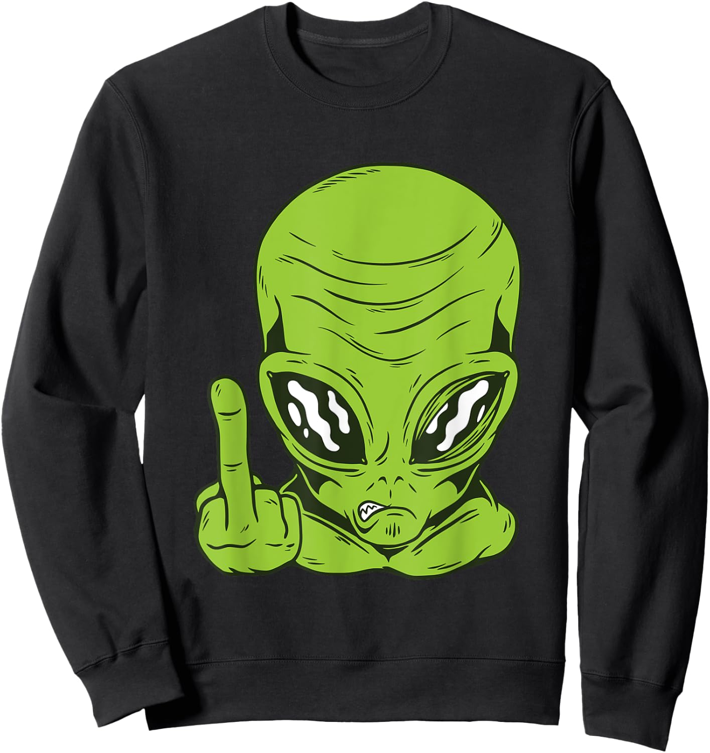Funny Angry Alien Head Flipping the Bird Middle Finger Sweatshirt - Sweatshirt | Black
