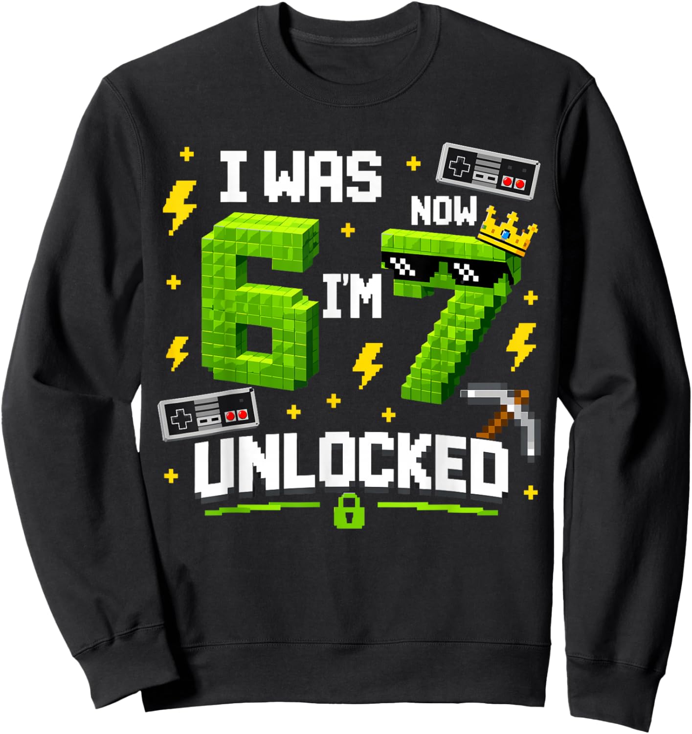 7th Birthday I was 6 Now I'm 7 Unlocked 67 Boys Kids Youth Sweatshirt - Sweatshirt | Black