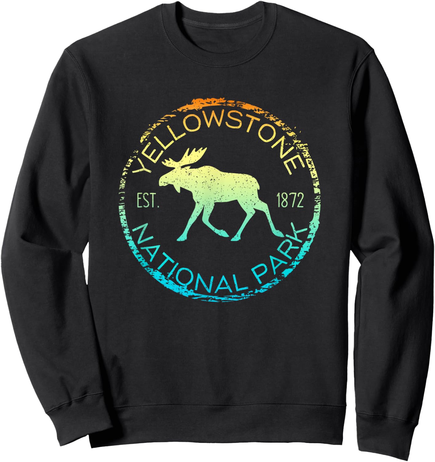Yellowstone National Park Wyoming Retro Moose Hiker Souvenir Sweatshirt - Sweatshirt | Black