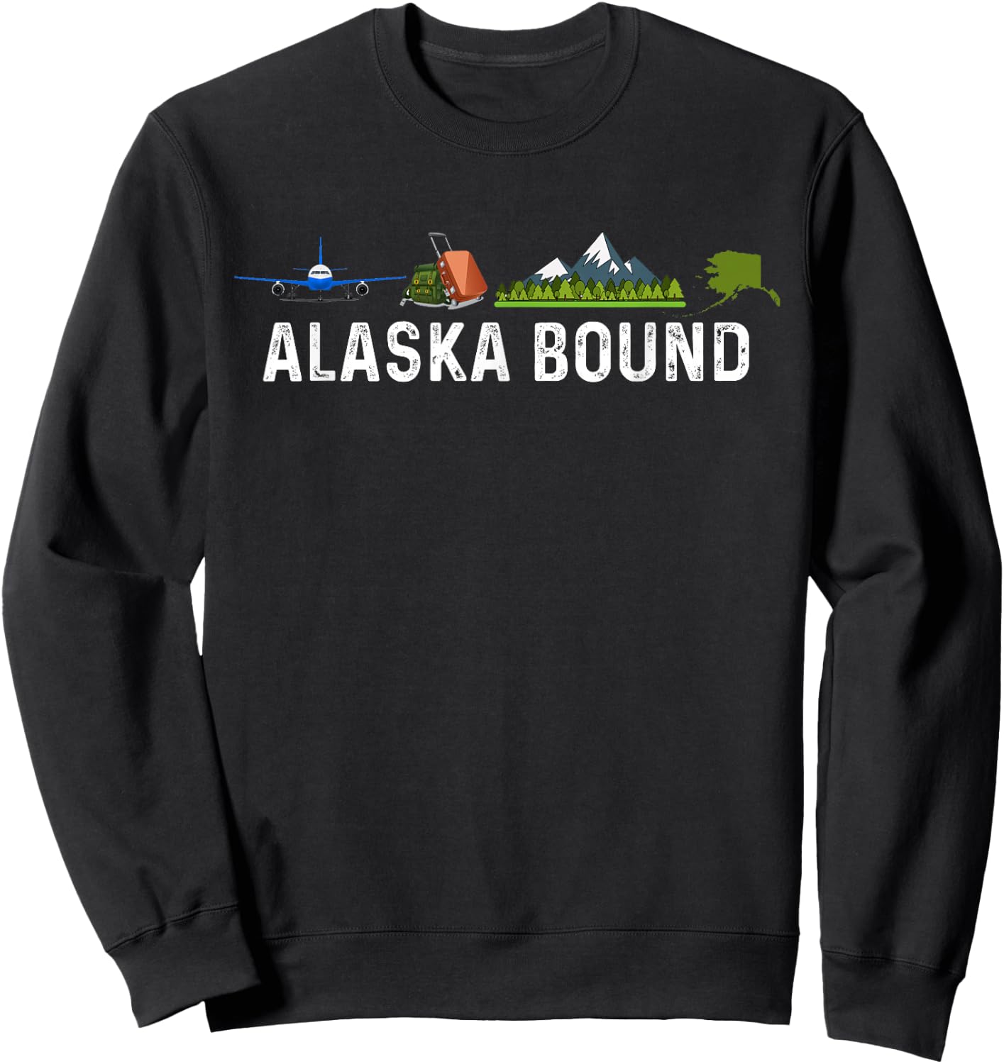Alaska Bound Airplane Luggage and Mountains Sweatshirt - Sweatshirt | Black