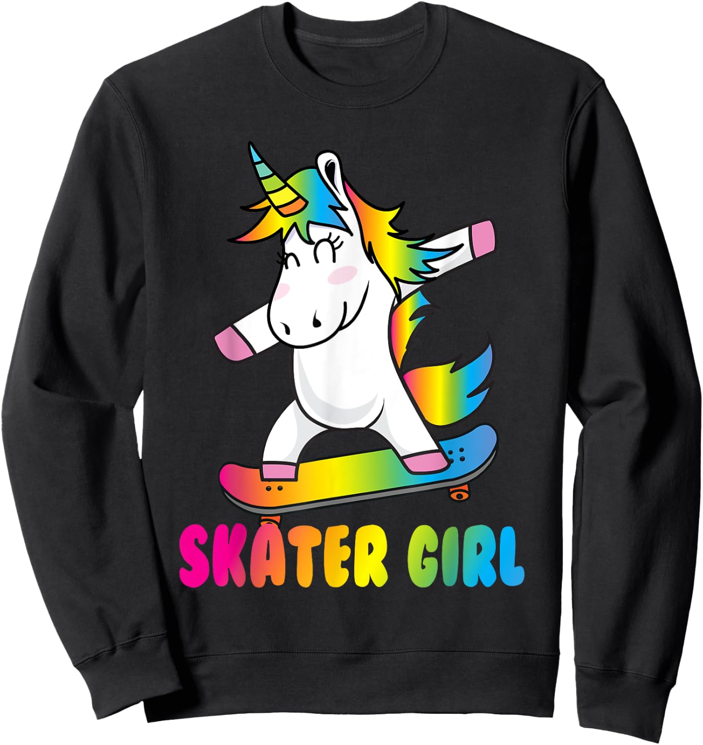 Skater Girl Funny Cute Unicorn Skating Cool Skateboard Sweatshirt - Sweatshirt | Black