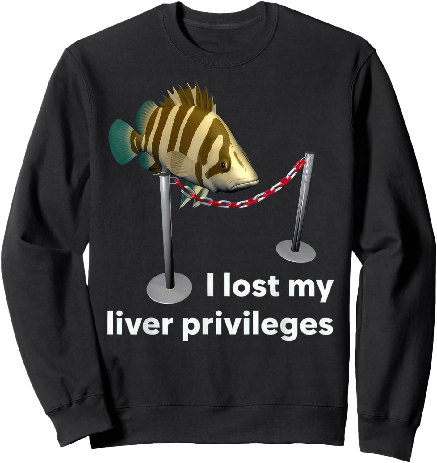 Cawffee I Lost My Liver Privileges Cursed Fish Funny Fish Meme , Small, Black Sweatshirt - Sweatshirt | Black
