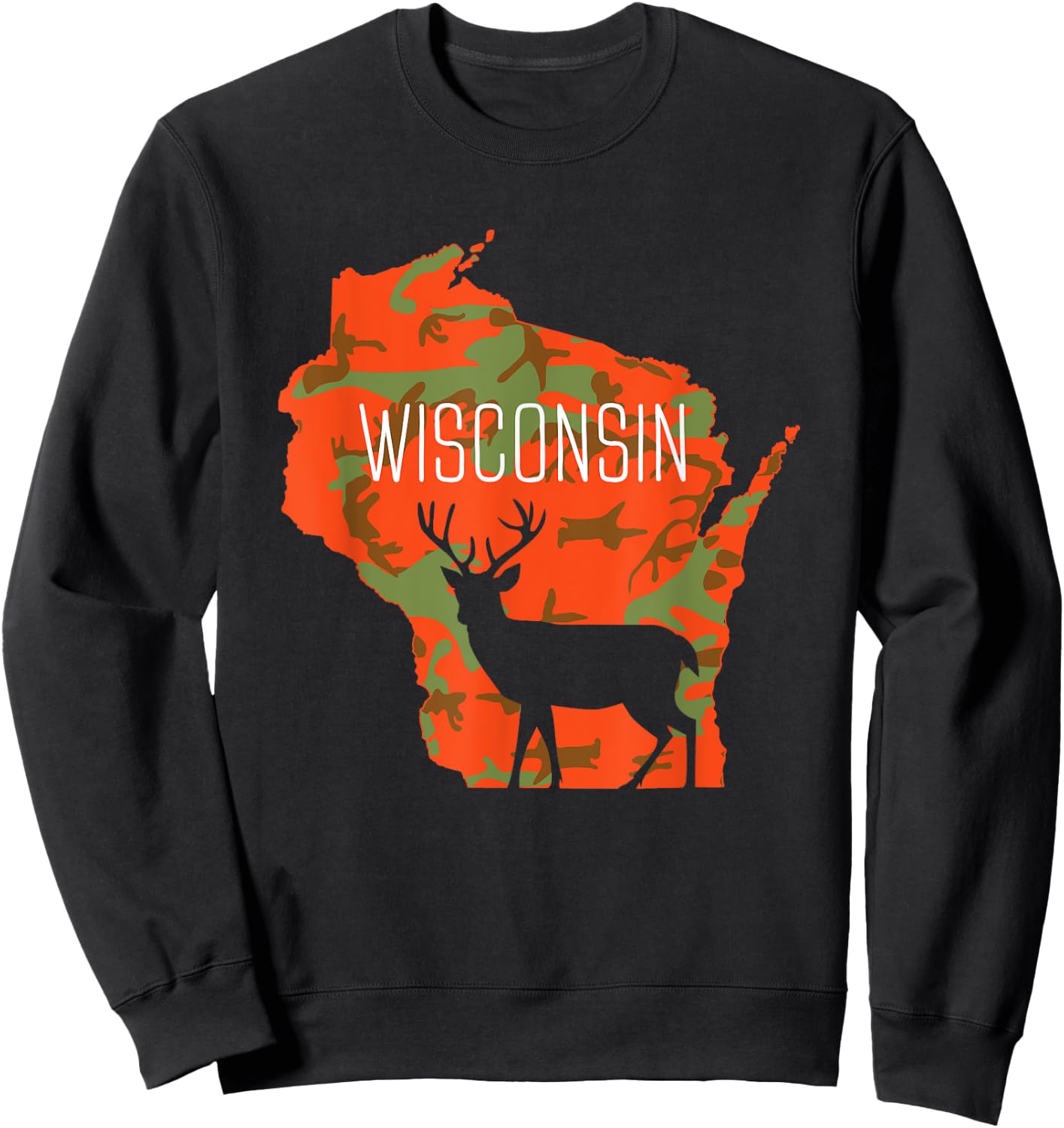 Wisconsin Blaze Orange Camouflage Deer Hunter Silhouette Sweatshirt - Sweatshirt | Black