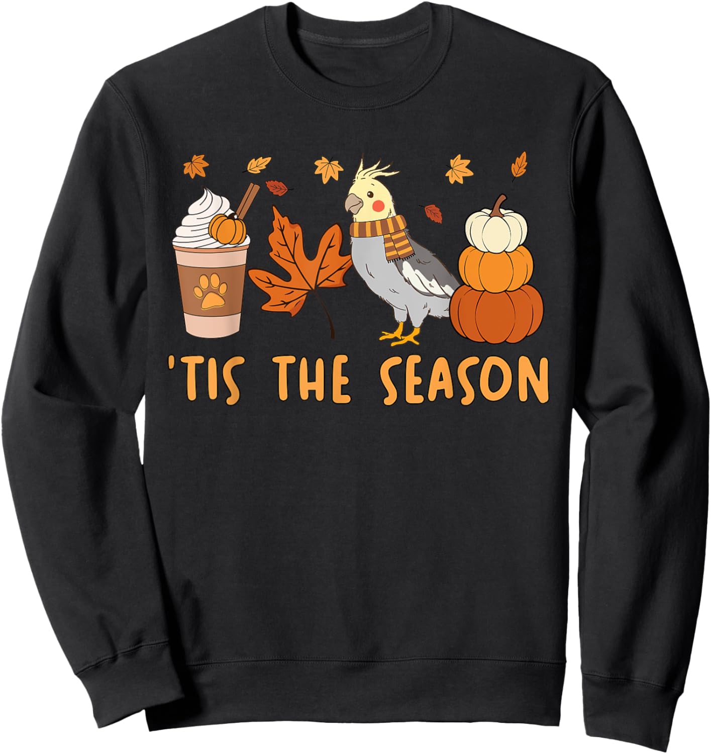 Tis The Season Cockatiel Parrot Fall Autumn Pumpkin Coffee Sweatshirt - Sweatshirt | Black