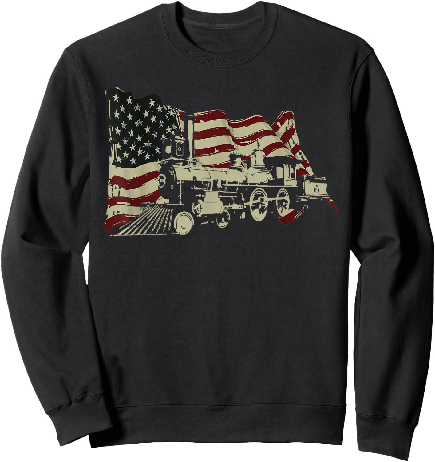 Steam Train Driver Trainspotting Locomotive American Flag Sweatshirt - Sweatshirt | Black