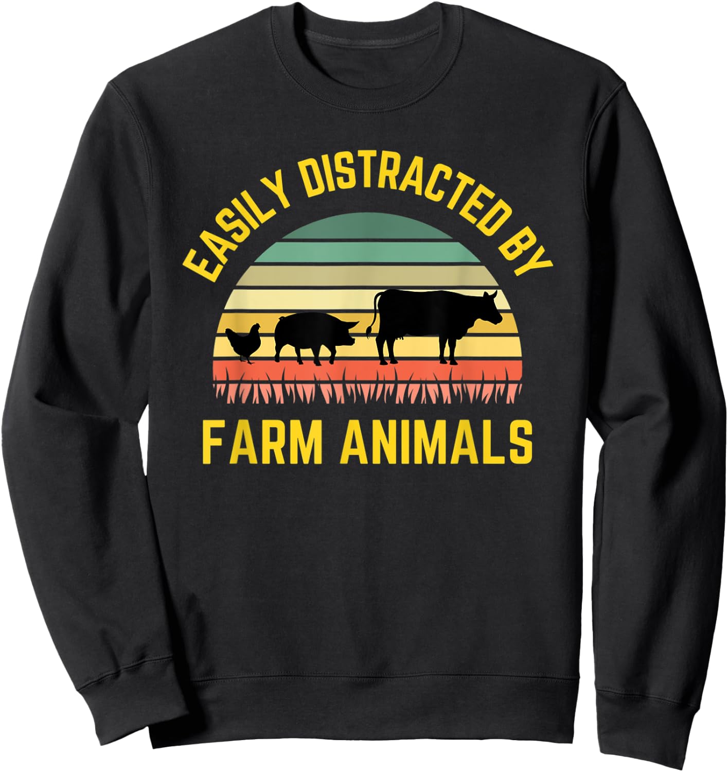 Funny Farmer Easily Distracted By Farm Animals Barnyard Cow Sweatshirt - Sweatshirt | Black