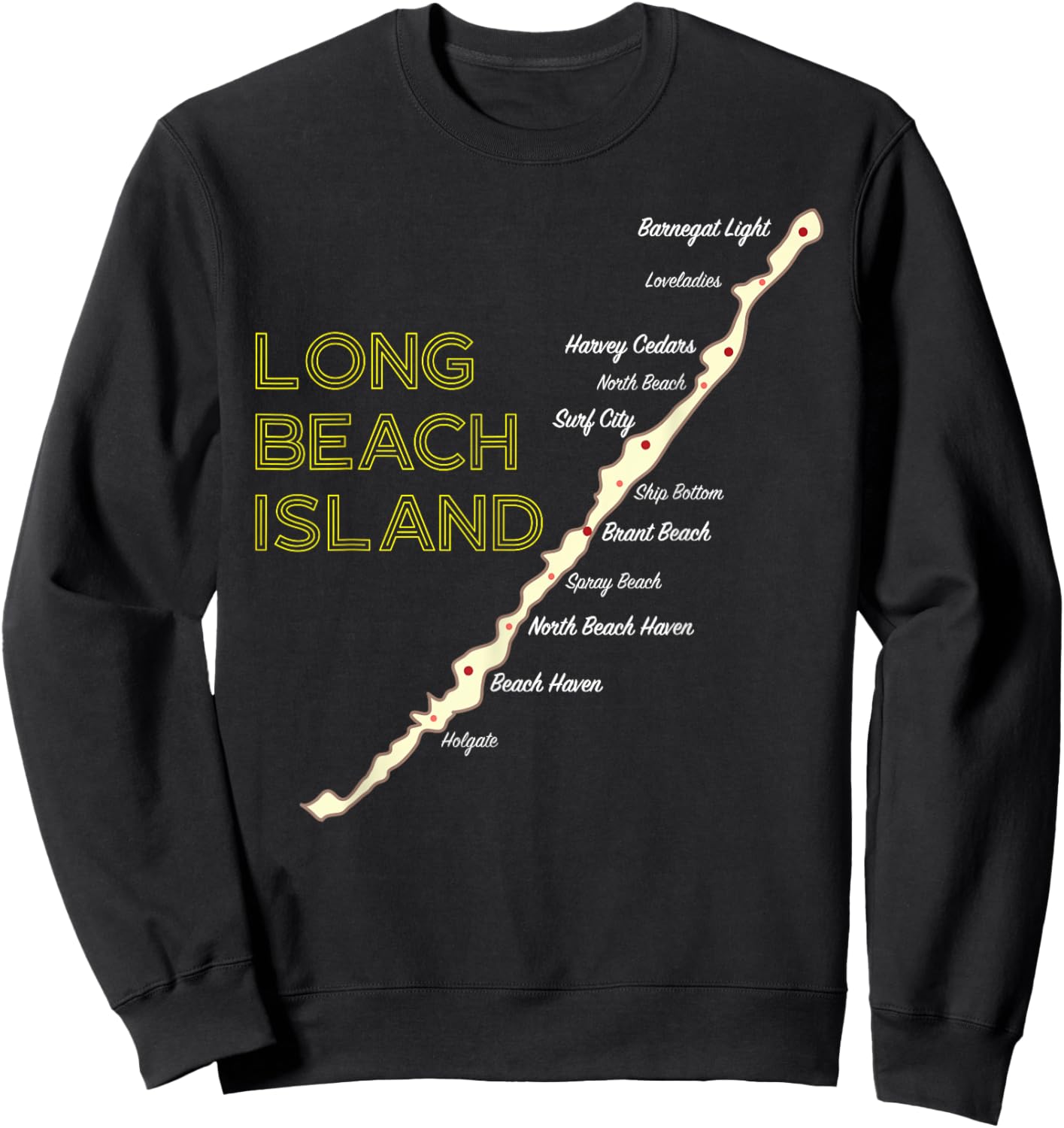 LBI NJ Long Beach Island New Jersey NJ Beach House Shore Map Sweatshirt - Sweatshirt | Black