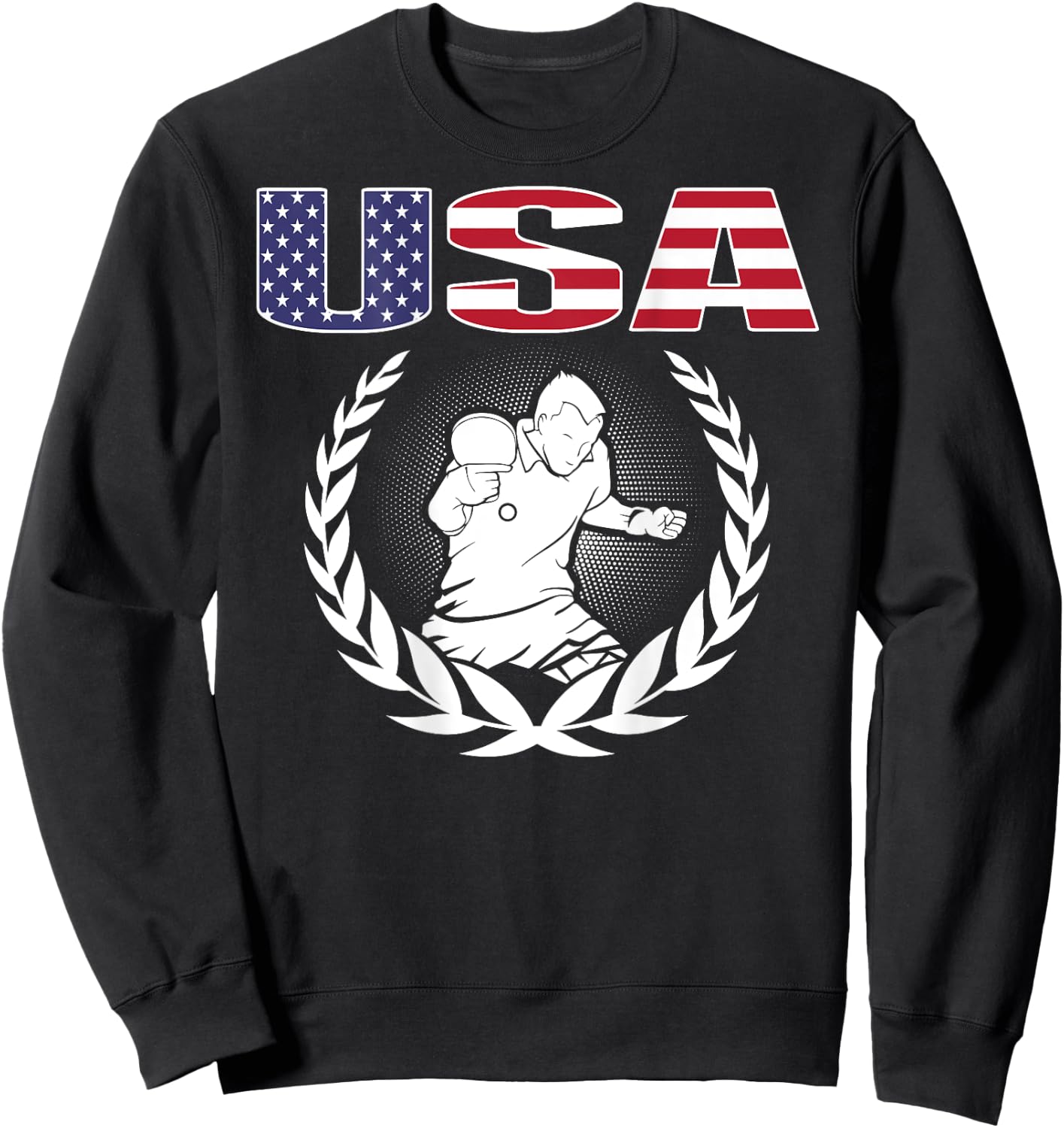 America Table Tennis Lovers USA Flag Support Ping Pong Team Kids Men Sweatshirt - Sweatshirt | Black