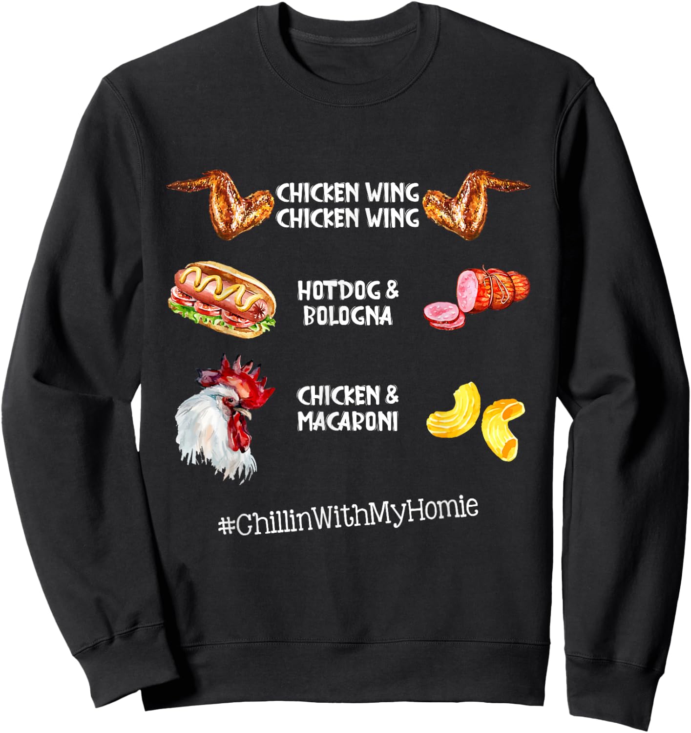Chicken Wing Chicken Wing Hot Dog And Bologna Sweatshirt - Sweatshirt | Black