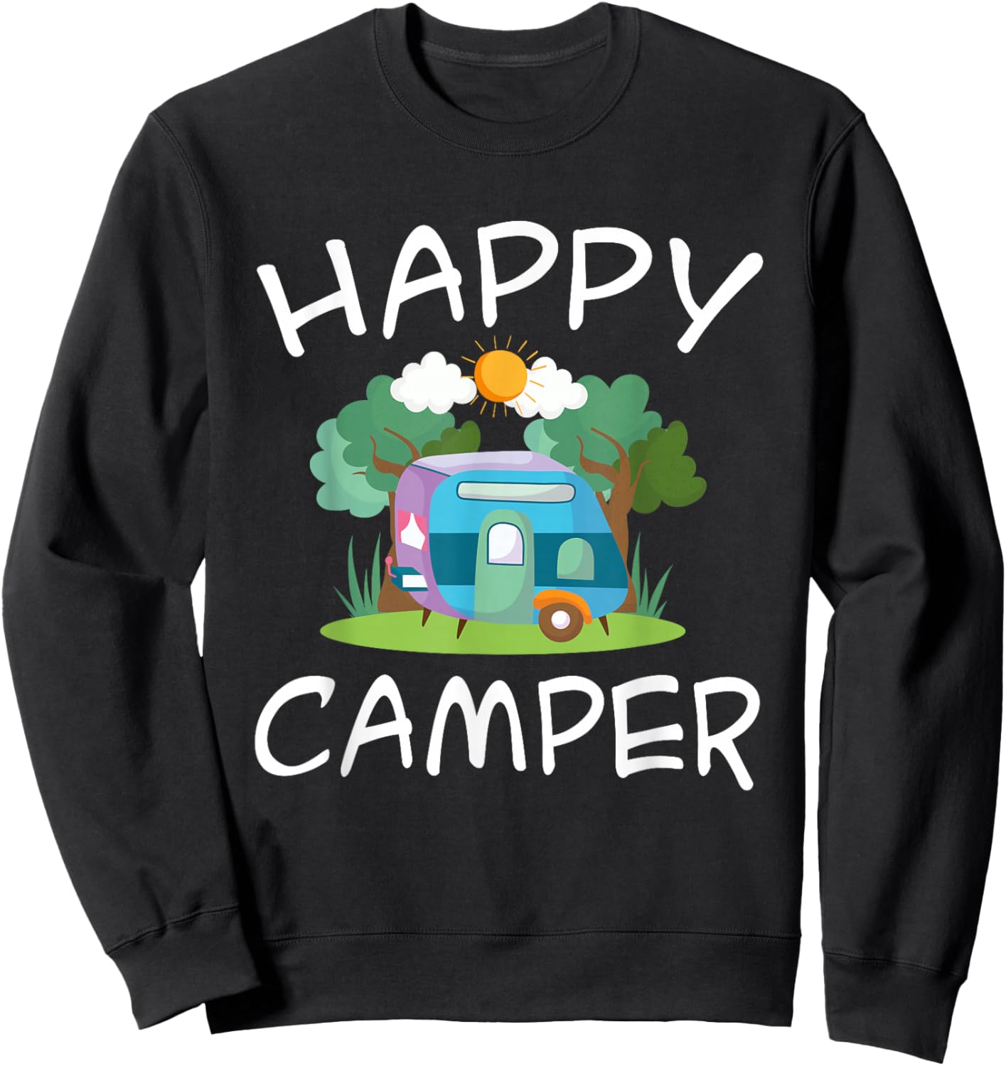 Kids Camping Shirt Trailer Camper Happy Camping Sweatshirt - Sweatshirt | Black