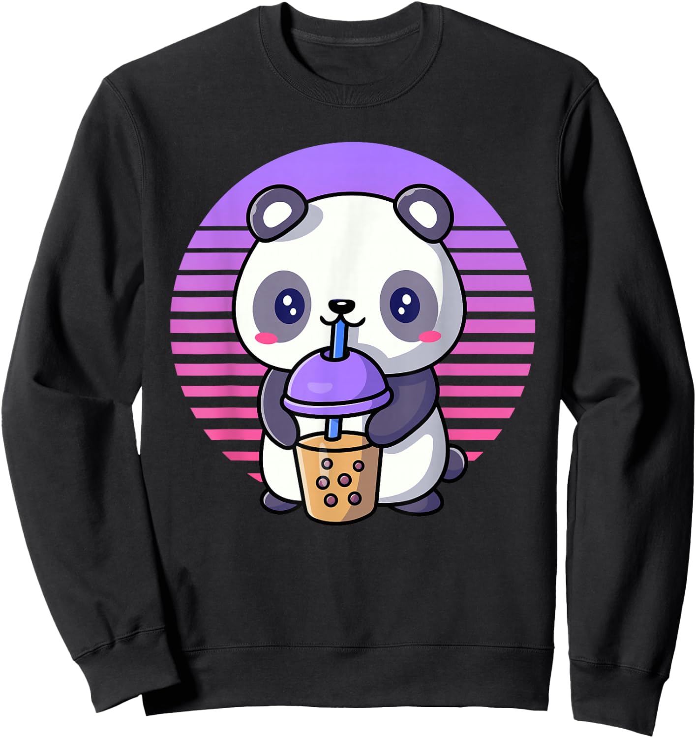 Retro Bubble Tea Shirt Kids Kawaii Panda Boba Gifts Women Sweatshirt - Sweatshirt | Black