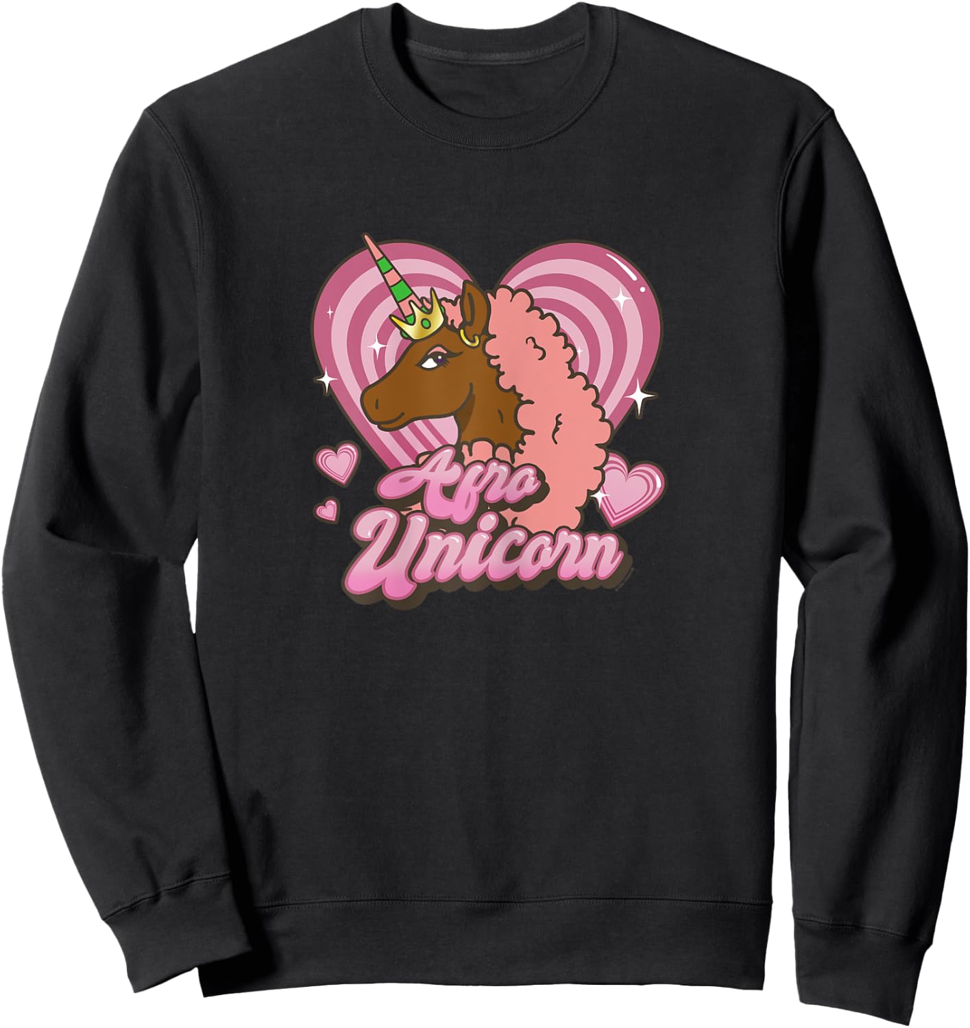 Afro Unicorn Unique Pink Mane Heart Shaped Portrait Sweatshirt - Sweatshirt | Black