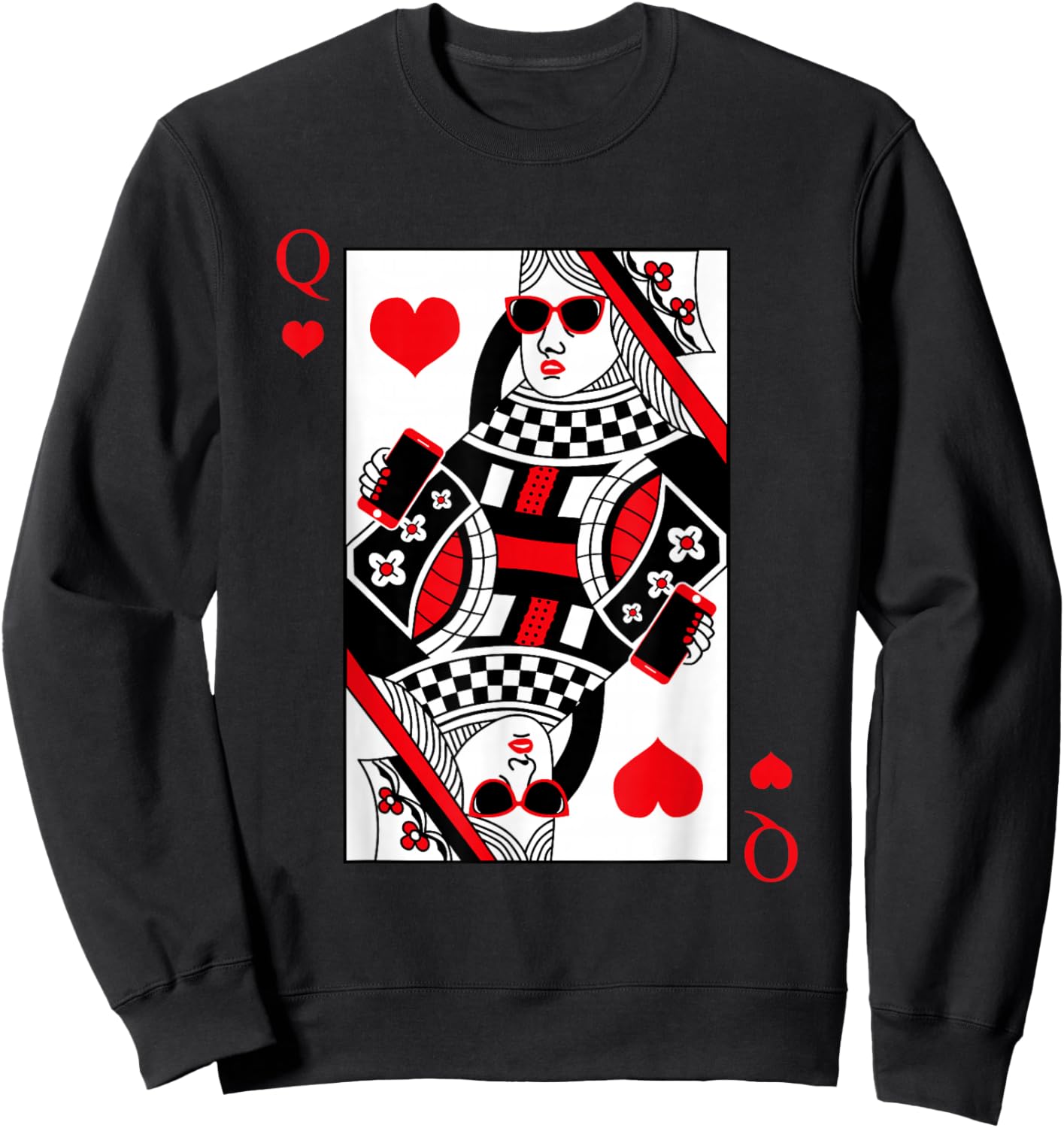 Modern Cool Queen Of Hearts Card Red Sunglasses Graphic Sweatshirt - Sweatshirt | Black