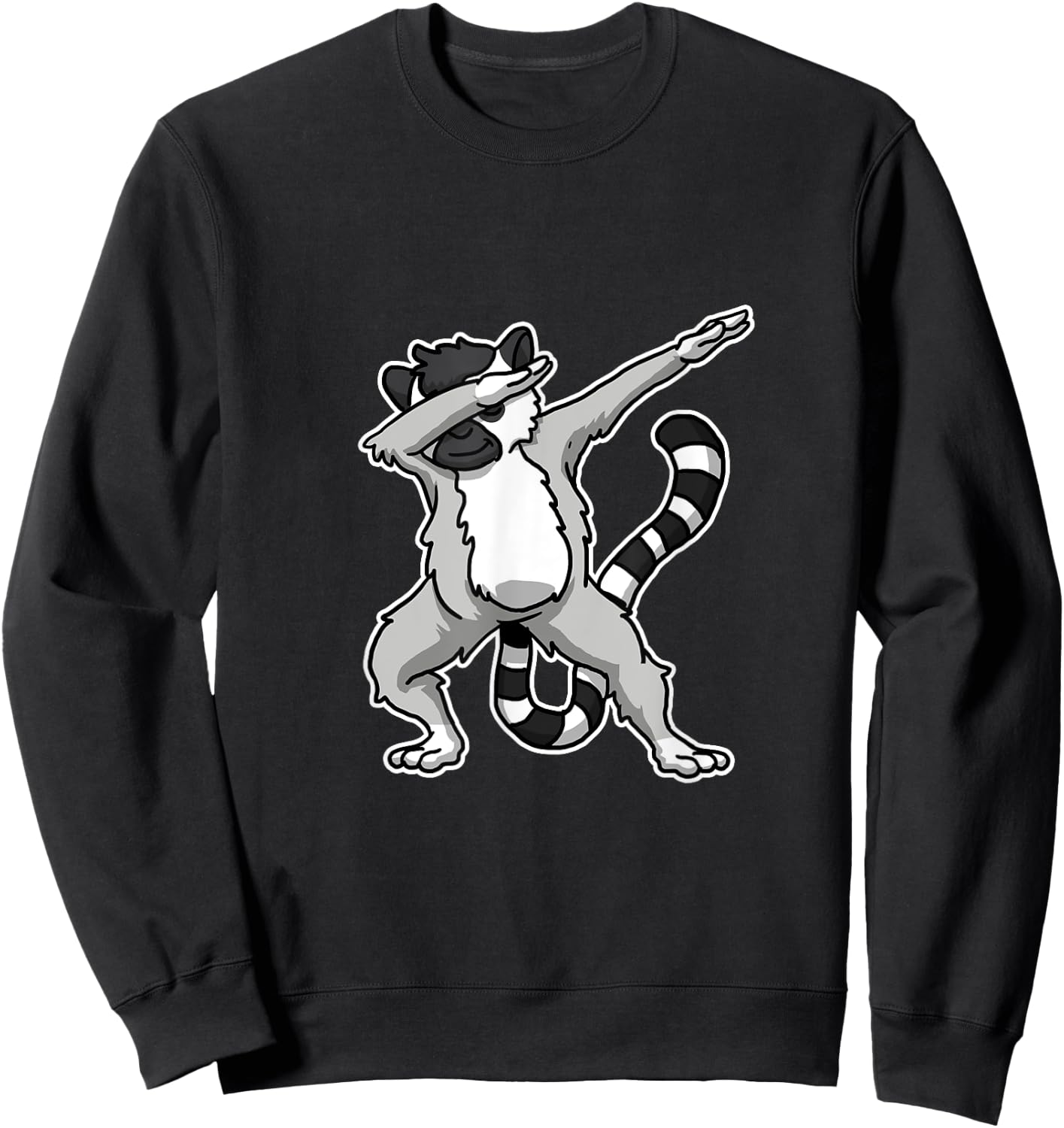 Witziges Lemuren Kostm Und Geschenkidee -Adults, Kids Dabbing Lemure Gift Lemurs Dab Dance Black Cartoon Small Classic Fit Crew Collar Short Sleeve Sweatshirt - Sweatshirt | Black