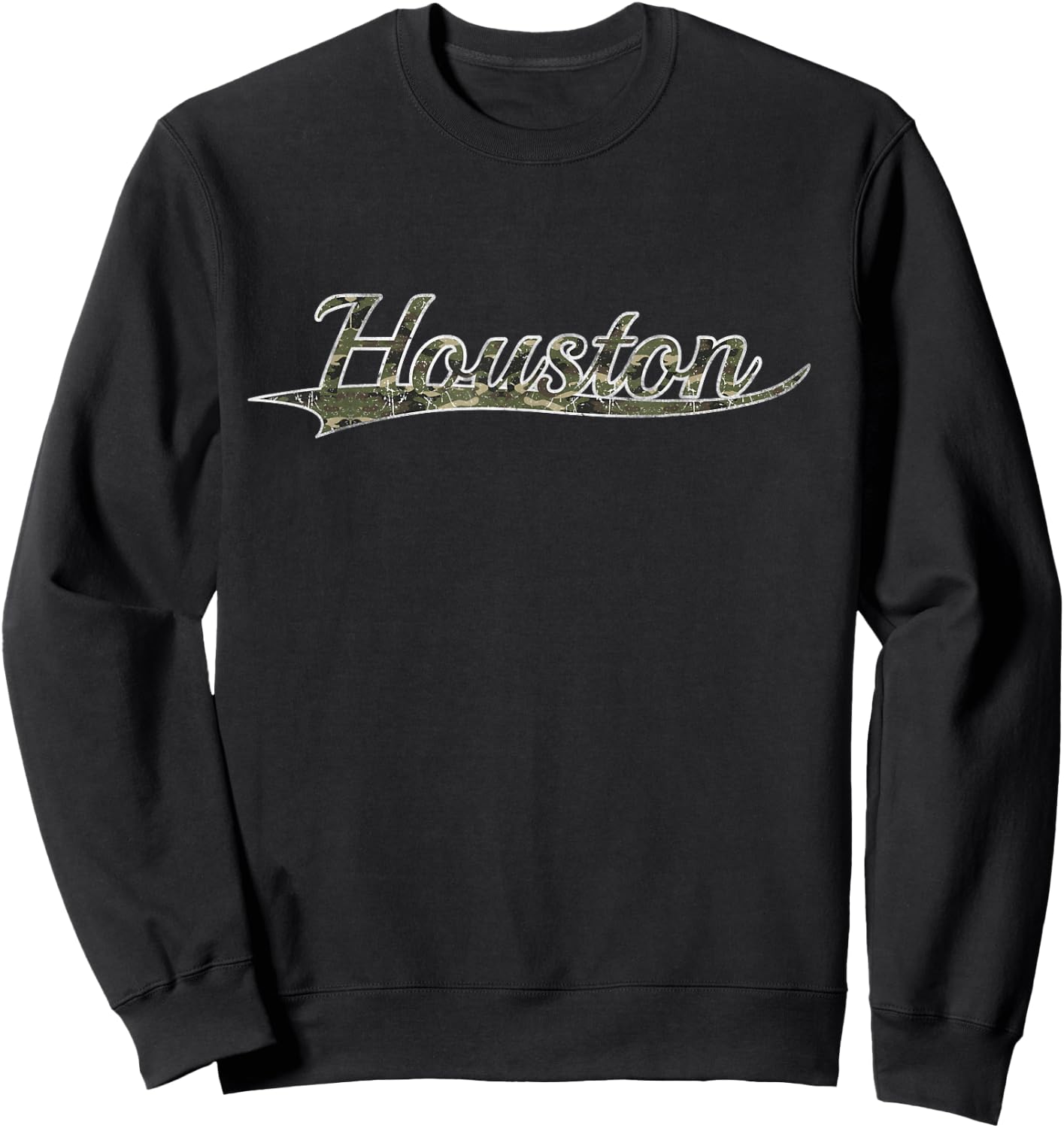 Houston Texas Camouflage Vintage Inspired Distressed Sweatshirt - Sweatshirt | Black