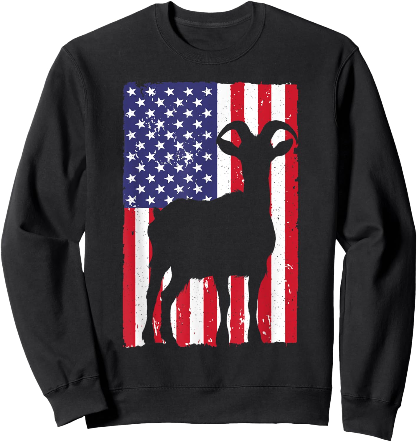 Goat Gift Goat Lover Accessories & Goat Clothes -Adult Black Small USA Flag Animal Design Sweatshirt - Sweatshirt | Black