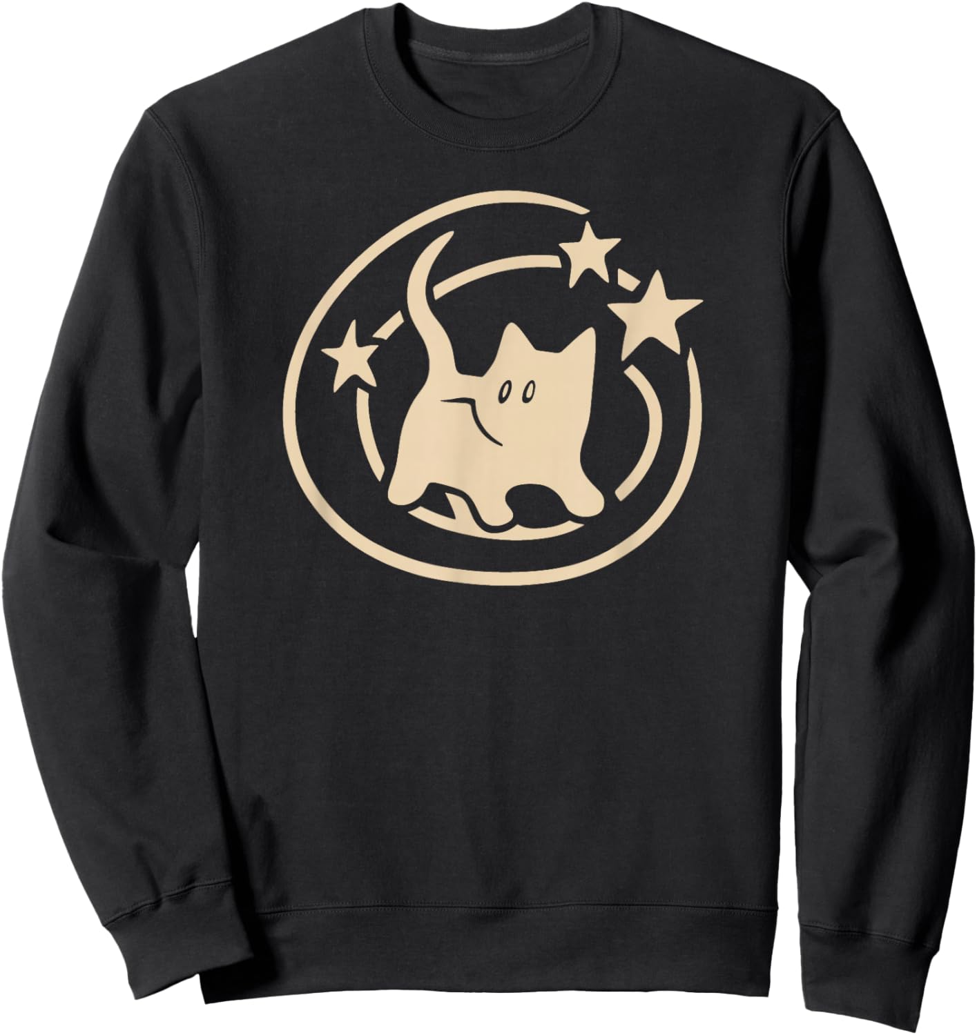 90s Y2K Scary Tomcat Cat is Scared Under Starry Tail Sweatshirt - Sweatshirt | Black