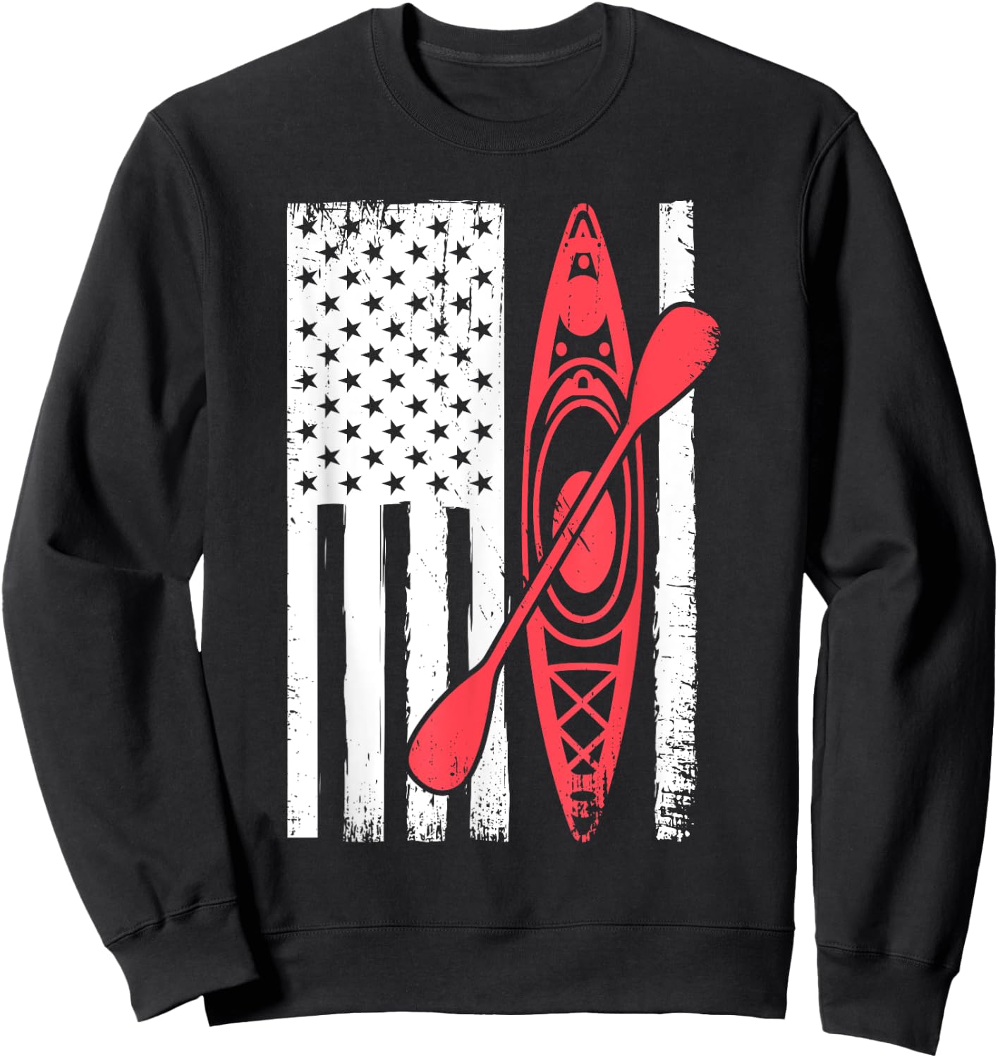 Cool Kayaking Women Kayak Fishing USA American Flag Sweatshirt - Sweatshirt | Black