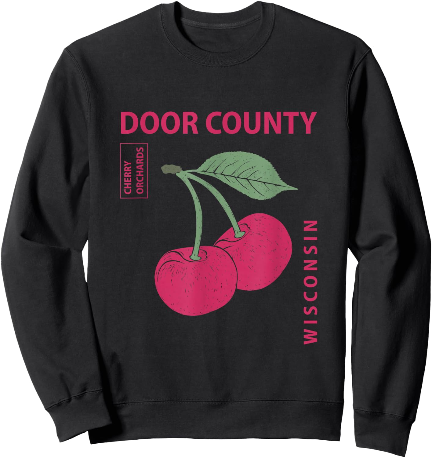 Door County Wisconsin Pink Cherries Vintage Sweatshirt - Sweatshirt | Black
