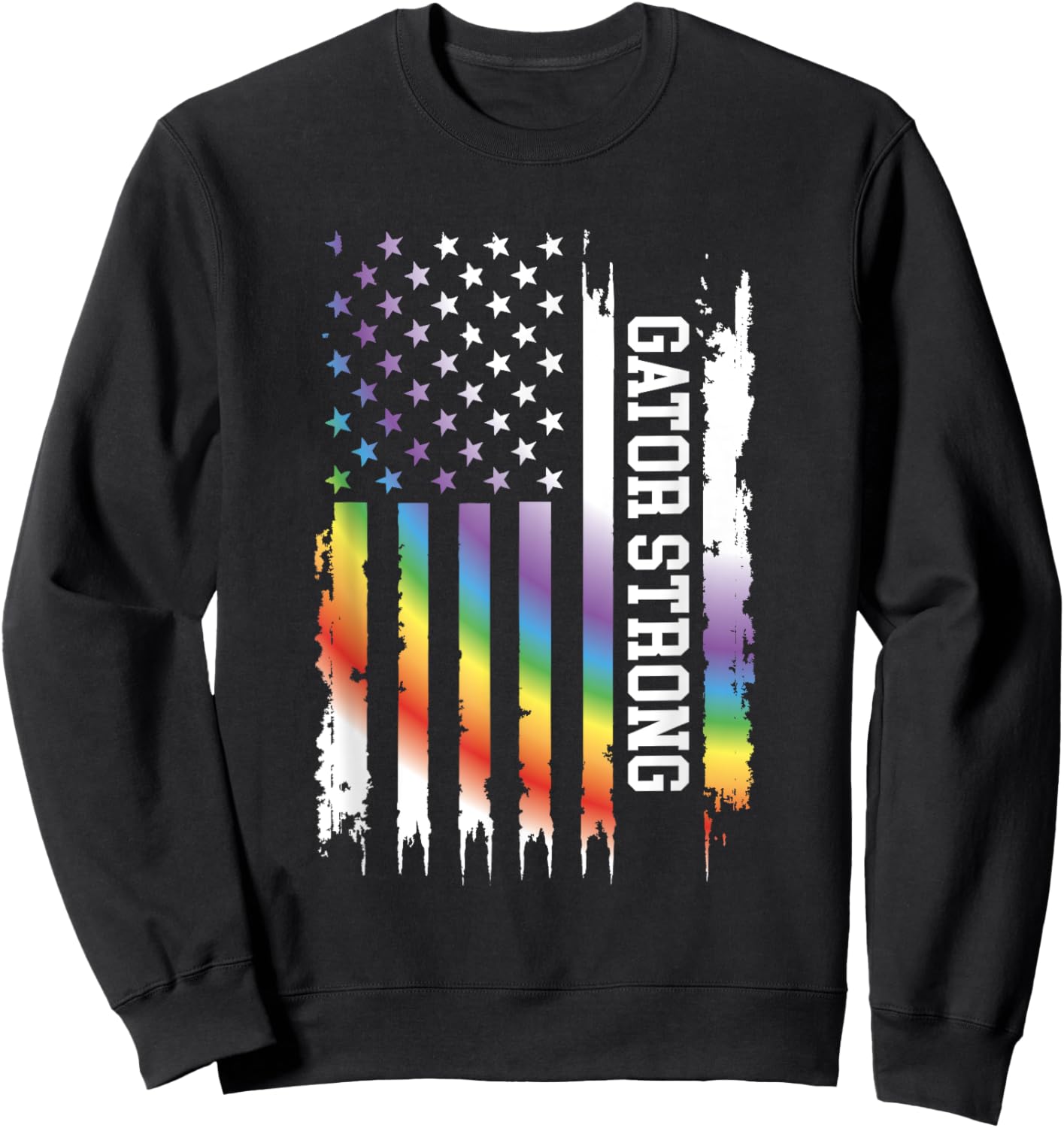 Gator Strong United States Distressed Rainbow w US Flag Sweatshirt - Sweatshirt | Black