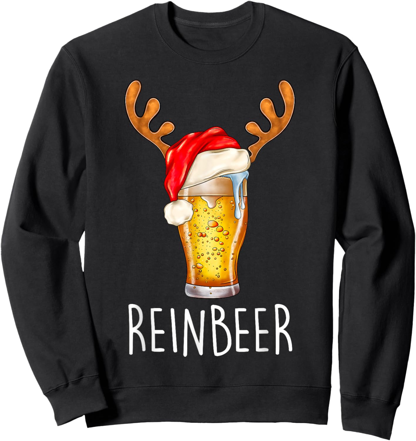 Winedeer Reinbeer Santa Hat Reindeer Couple Xmas Matching Sweatshirt - Sweatshirt | Black