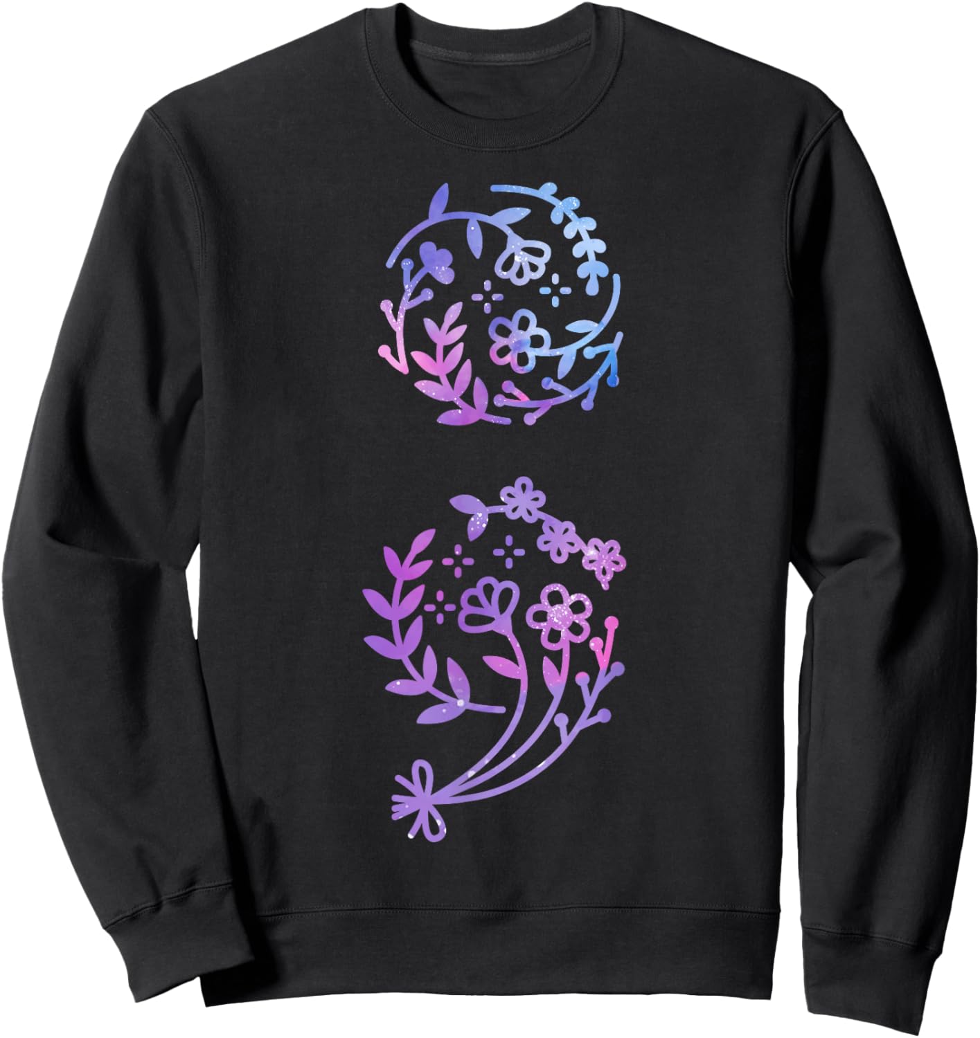 Semicolon Suicide Prevention Awareness Flower Teal Purple Sweatshirt - Sweatshirt | Black