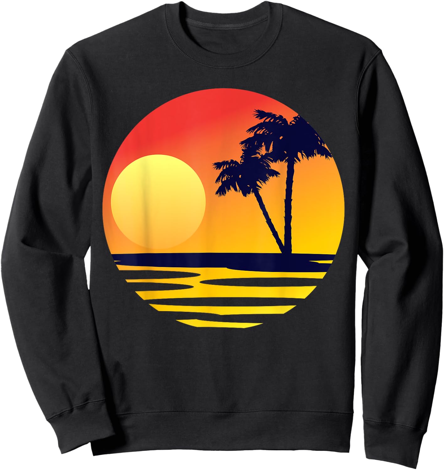 Sunset Beach Silhouette Tropical Palm Tree Sunny Lover Gift Sweatshirt - Sweatshirt | Black