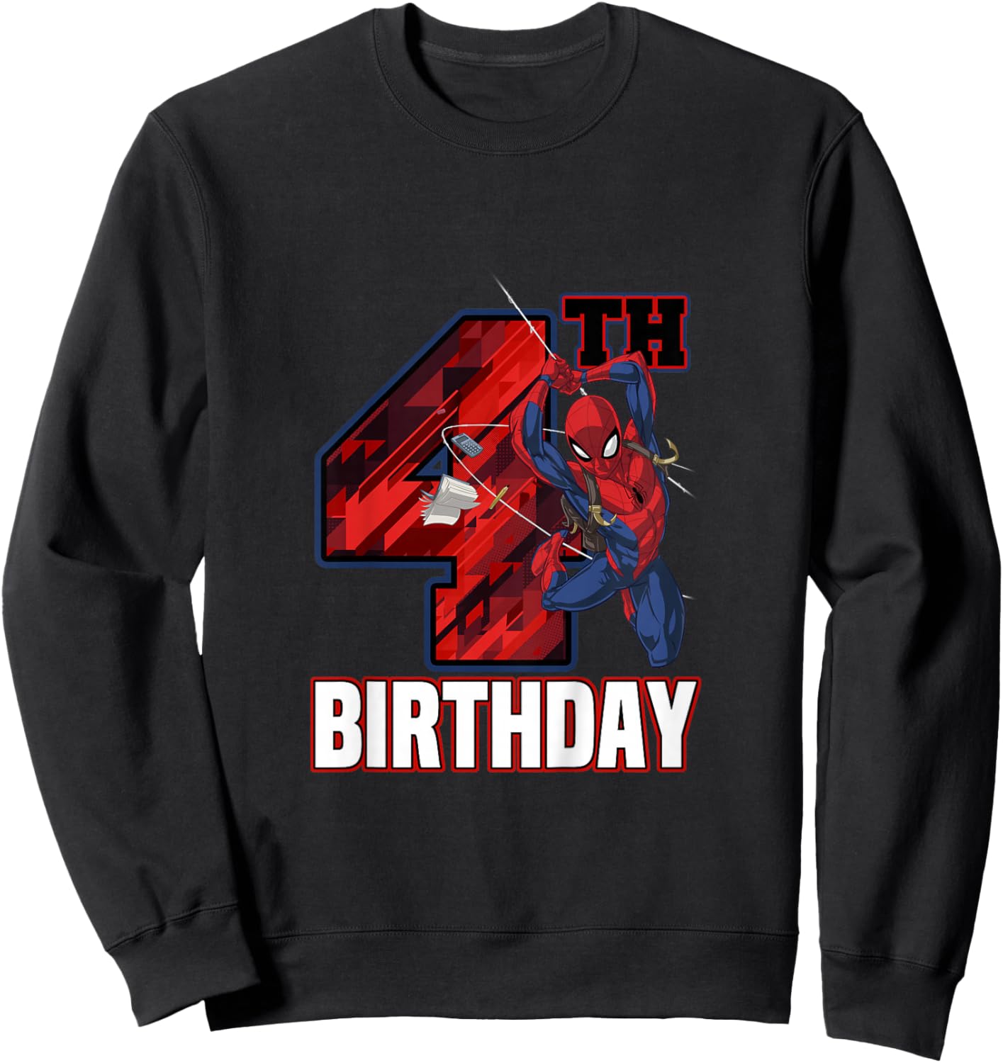 Kids Marvel Spider-Man Classic Epic Swinging 4th Birthday Sweatshirt - Sweatshirt | Black