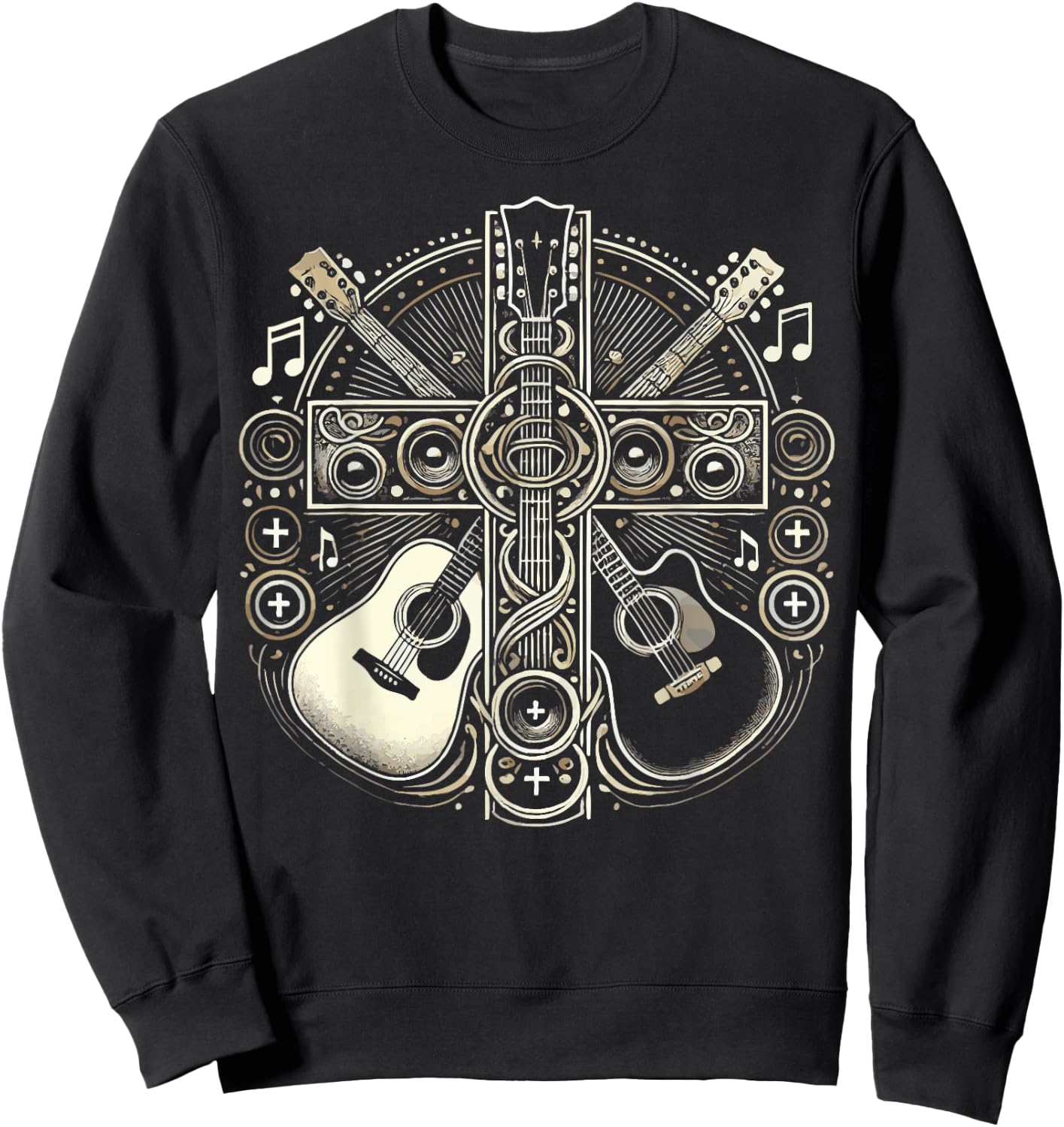 Acoustic Electric Guitar Cross Christian God Jesus Crucifix Sweatshirt - Sweatshirt | Black