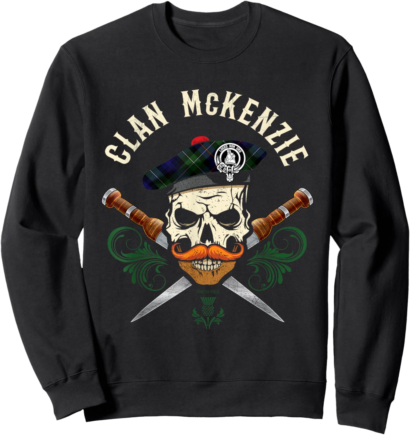 Scottish Clan McKenzie Surname Skull Dirks Tartan Badge Sweatshirt - Sweatshirt | Black