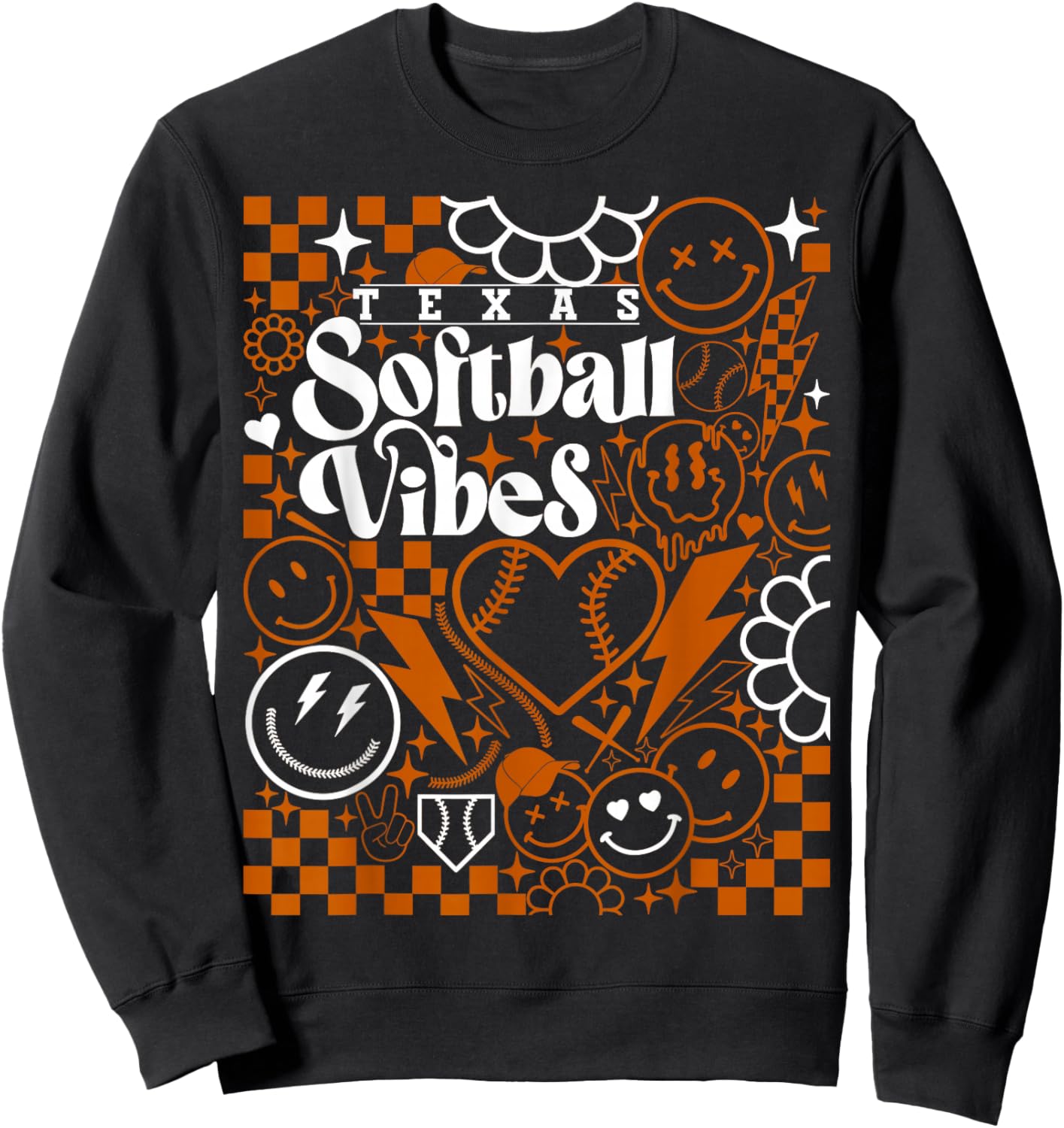 Texas Softball Vintage Kids Team Retro Softball Fan Sweatshirt - Sweatshirt | Black