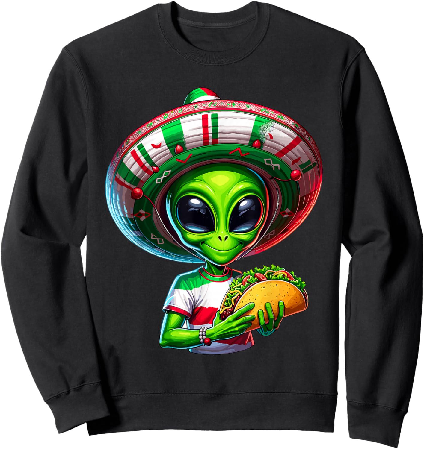 Alien Taco Cinco De Mayo Men UFO Mexico Flag Sombrero Tacos Sweatshirt - Sweatshirt | Black
