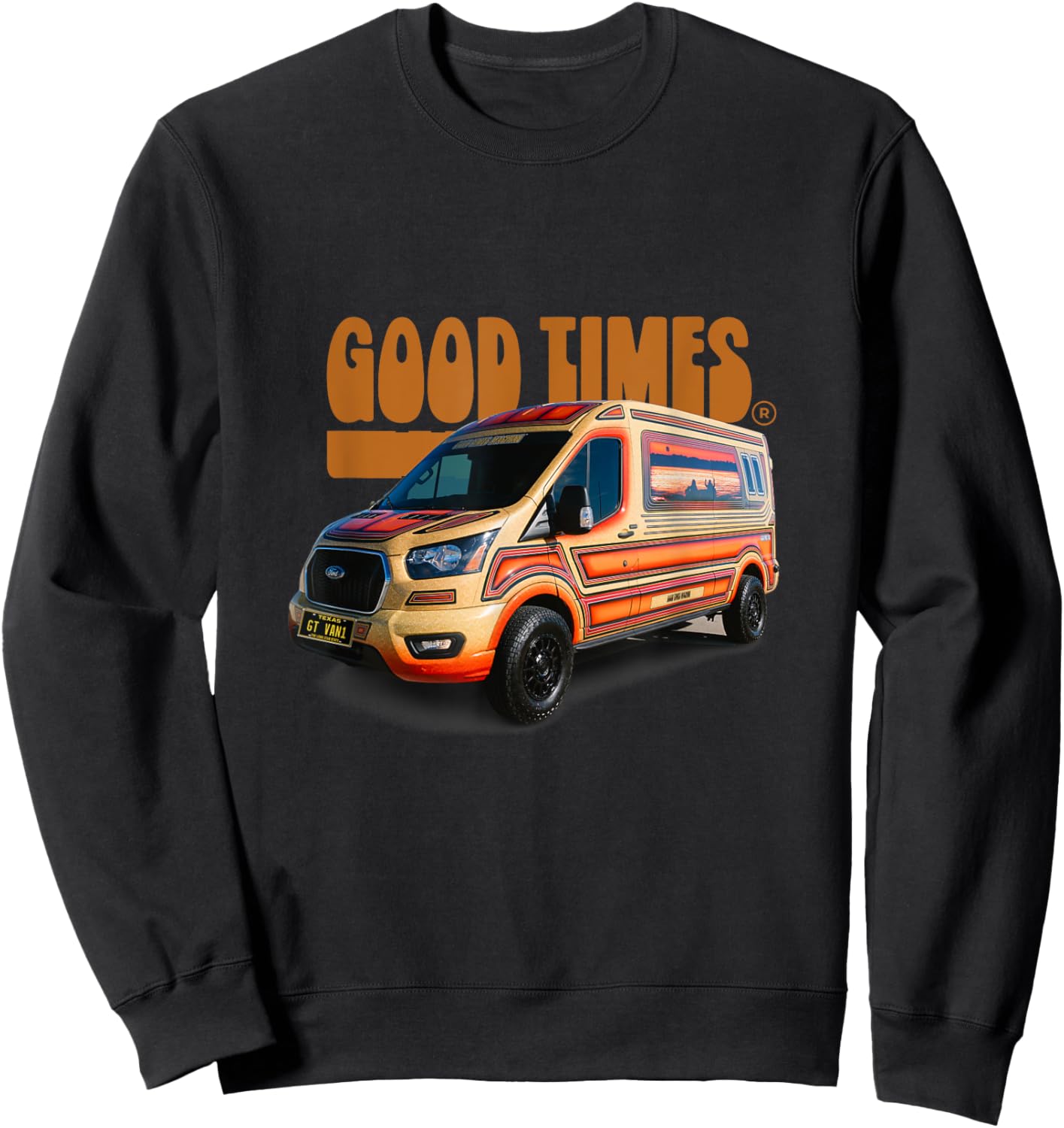 GOODTIMESVANS.com -Adults Kids Black Small Classic Fit Cotton 100% Short Sleeve Custom Design Retro-Modern Custom Van Lightweight Classic Fit Double Cuff Pull On 0 Pockets Sweatshirt - Sweatshirt | Black