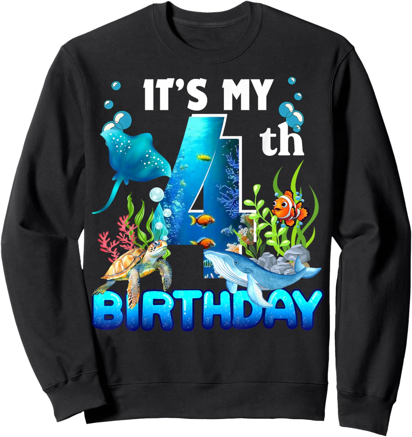 It's My 4th Birthday Party Ocean 4 Years Old Sea Fish B-Day Sweatshirt - Sweatshirt | Black