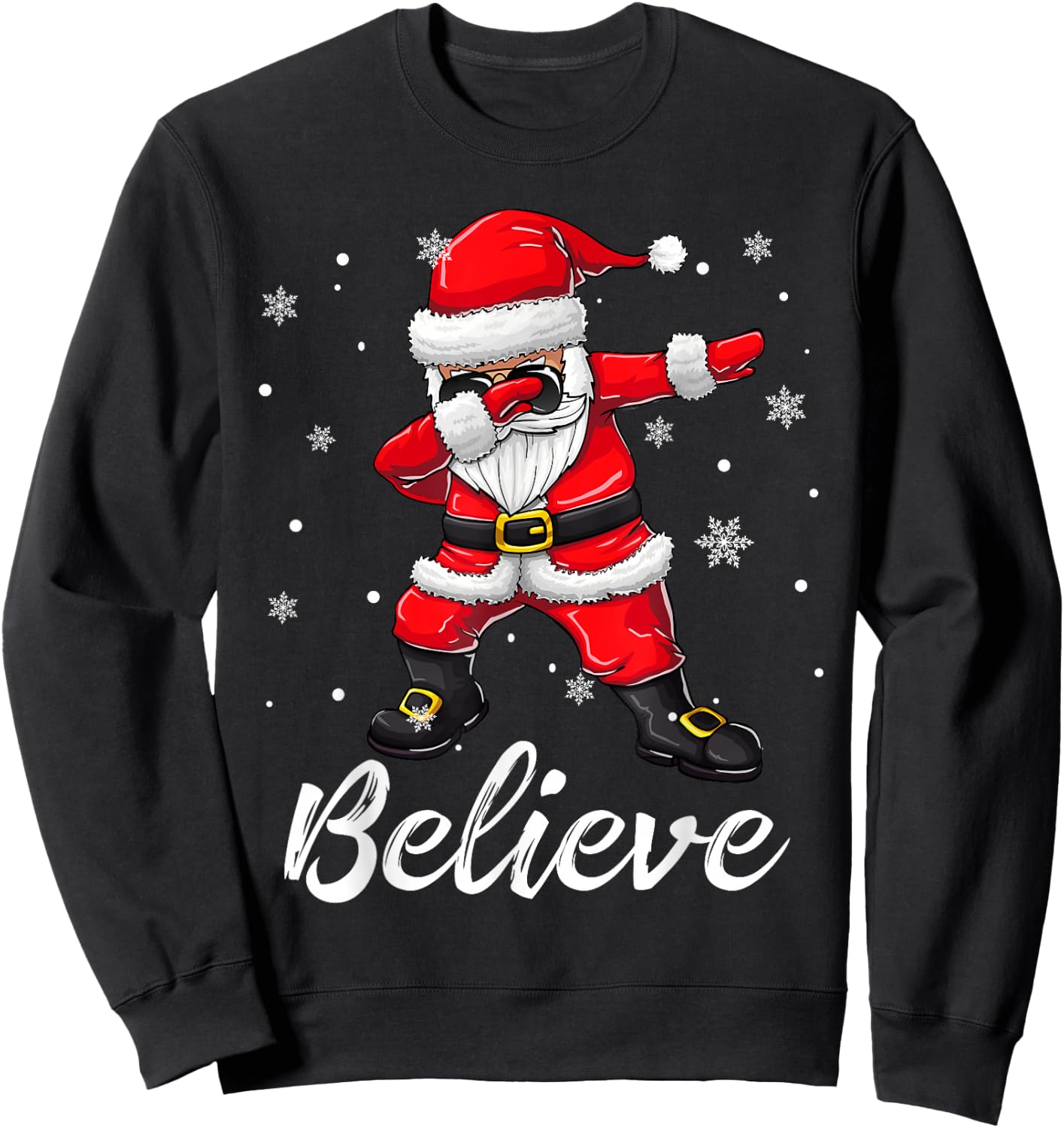 Believe Christmas Shirt Dabbing Santa Claus Kids Boys Girls Sweatshirt - Sweatshirt | Black