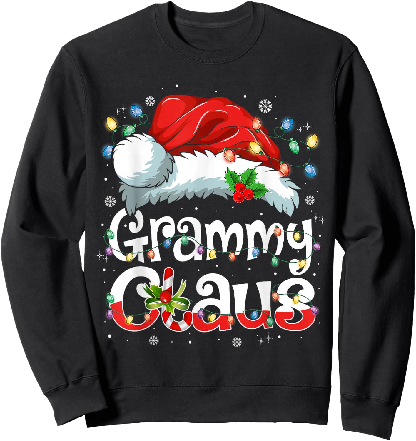 Grammy Claus Shirt Christmas Lights Pajama Family Matching Sweatshirt - Sweatshirt | Black